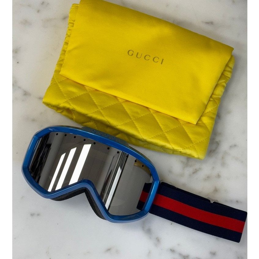 Gucci NEW GUCCI GG1210S Metallic Blue Mirrored Ski Goggles $1100 Size ONE SIZE - 2 Thumbnail