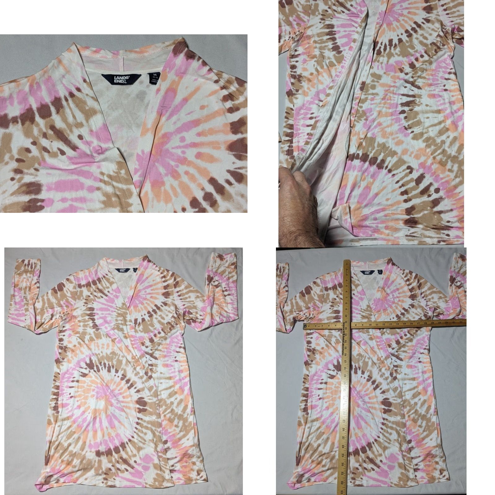 Lands' End Lands' End Cardigan Women Medium Rayon Spandex Open Front Tie Dye Brown Long Sleeve Regular Fit M Adult Womens (10-12) Size M / US 6-8 / IT 42-44 - 8 Thumbnail