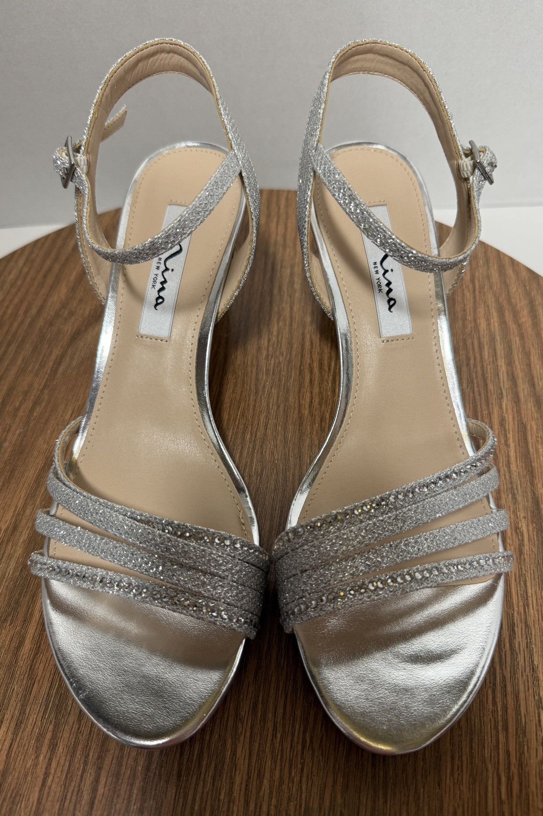 Designer Nina Nelena Silver Dreamland Rhinestone Heels NIB Size 8 M Size US 8 / IT 38 - 1 Thumbnail