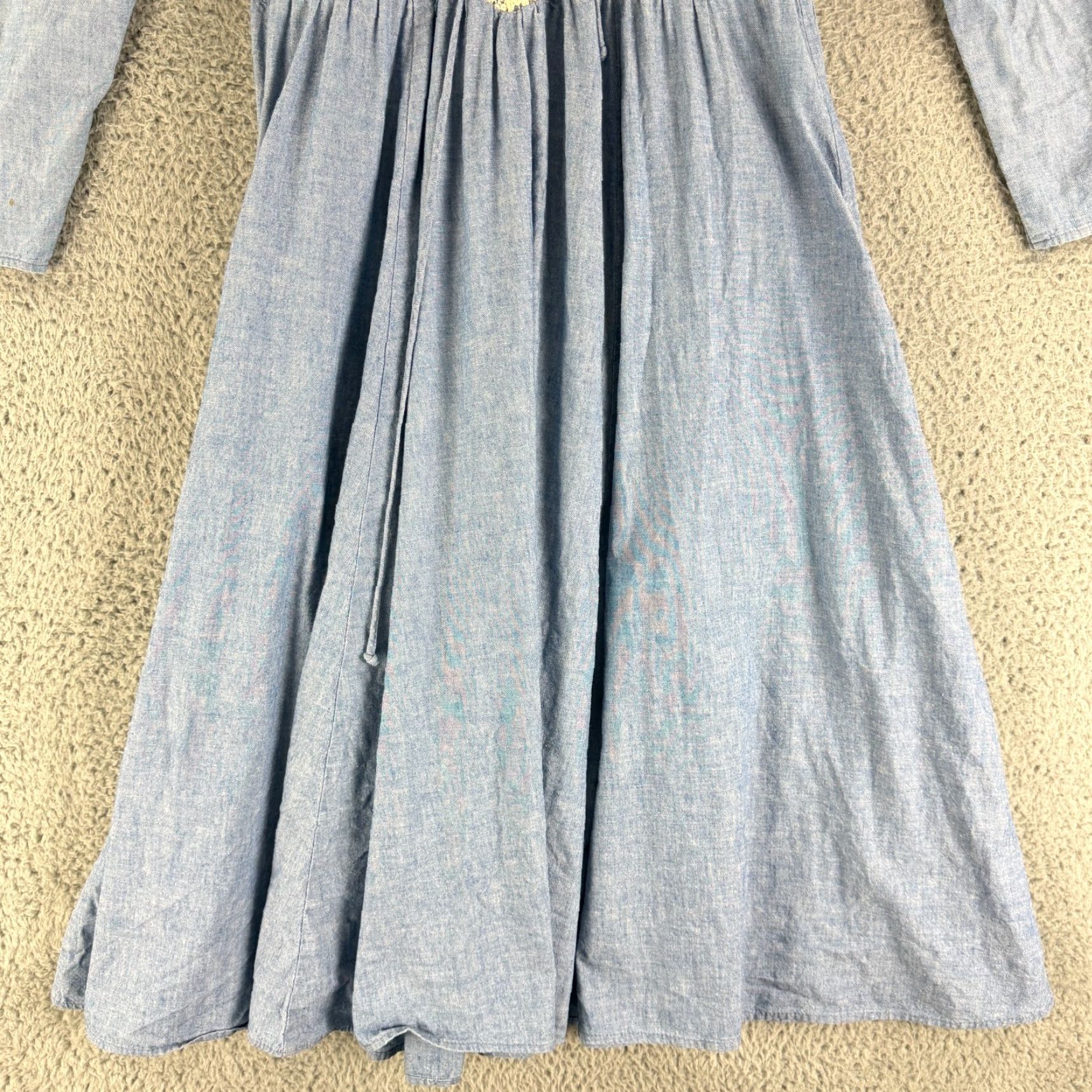 Vintage Gunne Sax Denim Prairie Dress Women Medium Blue Long Sleeve Lace-Up Front Cotton Dress Size M / US 6-8 / IT 42-44 - 5 Thumbnail