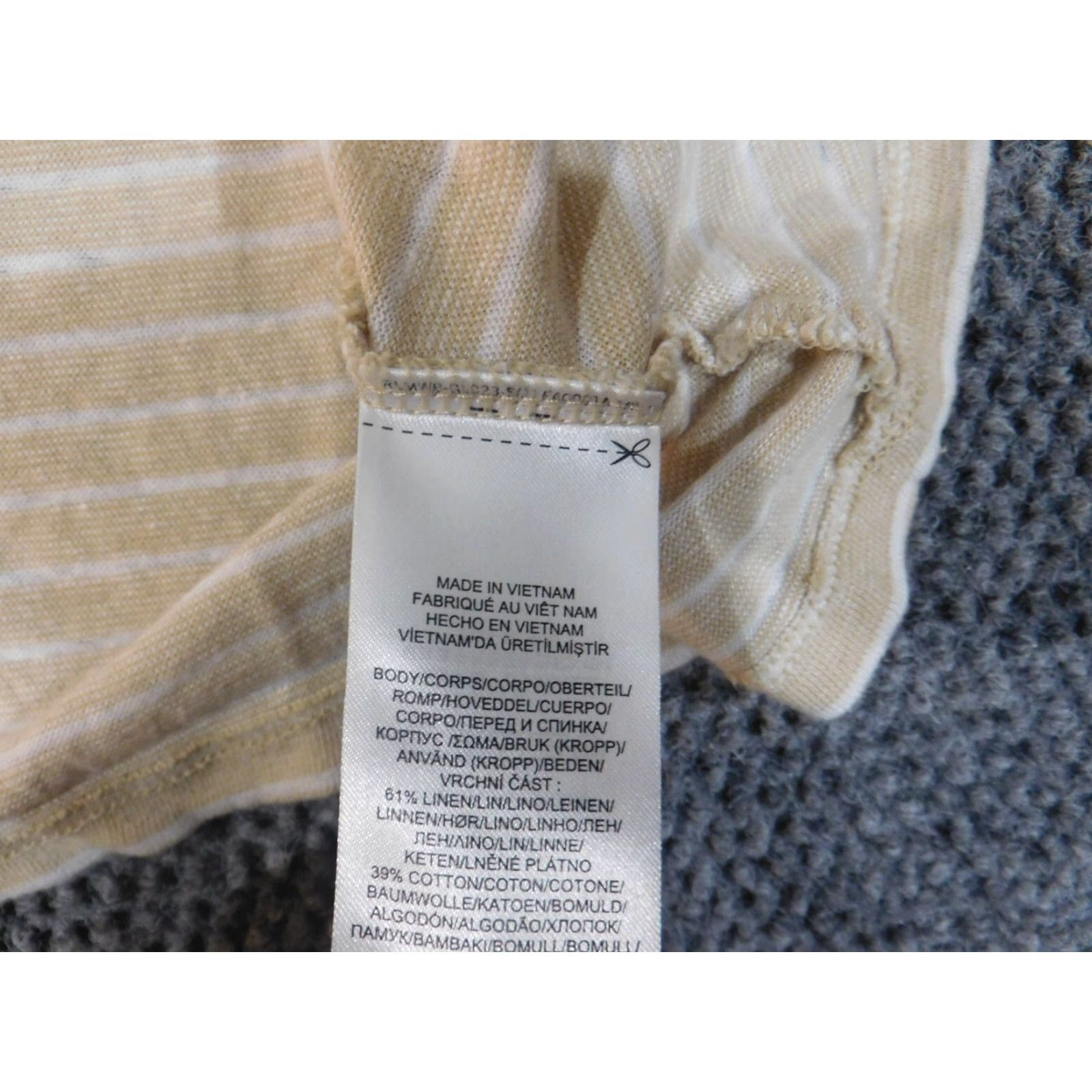 Ralph Lauren Lauren Ralph Lauren Blouse Shirt Womens Medium Beige Linen Striped Pullover Knit Cotton Round Neck Long Sleeve Size M / US 6-8 / IT 42-44 - 6 Thumbnail
