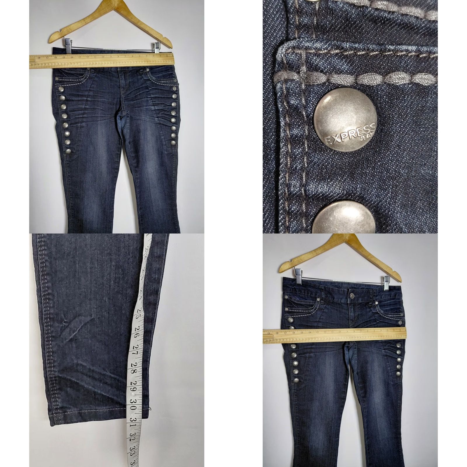Express EXPRESS Jeans Button Accents Skinny Jeans Blue Women Size 8 Denim Cotton Spandex Solid Stretch Wear Regular Fit Women Size 30" / US 8 / IT 44 - 8 Thumbnail