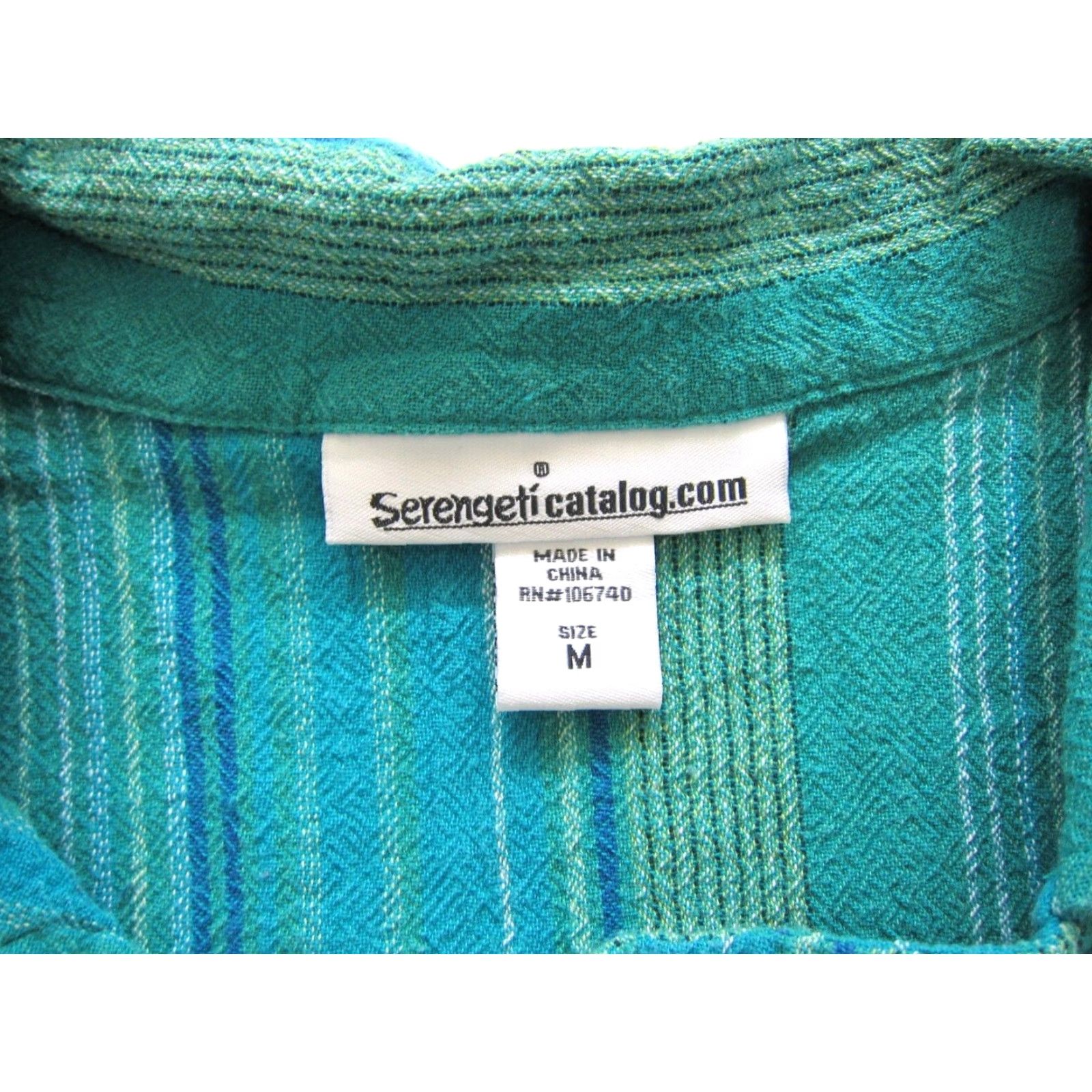Vintage Serengeti Catalog.com 100% Cotton Green Blue Stripe Button Short Sleeve Blouse M Women's Shirt Blouse Green Stripe 90s Event 80s? Size M / US 6-8 / IT 42-44 - 6 Thumbnail