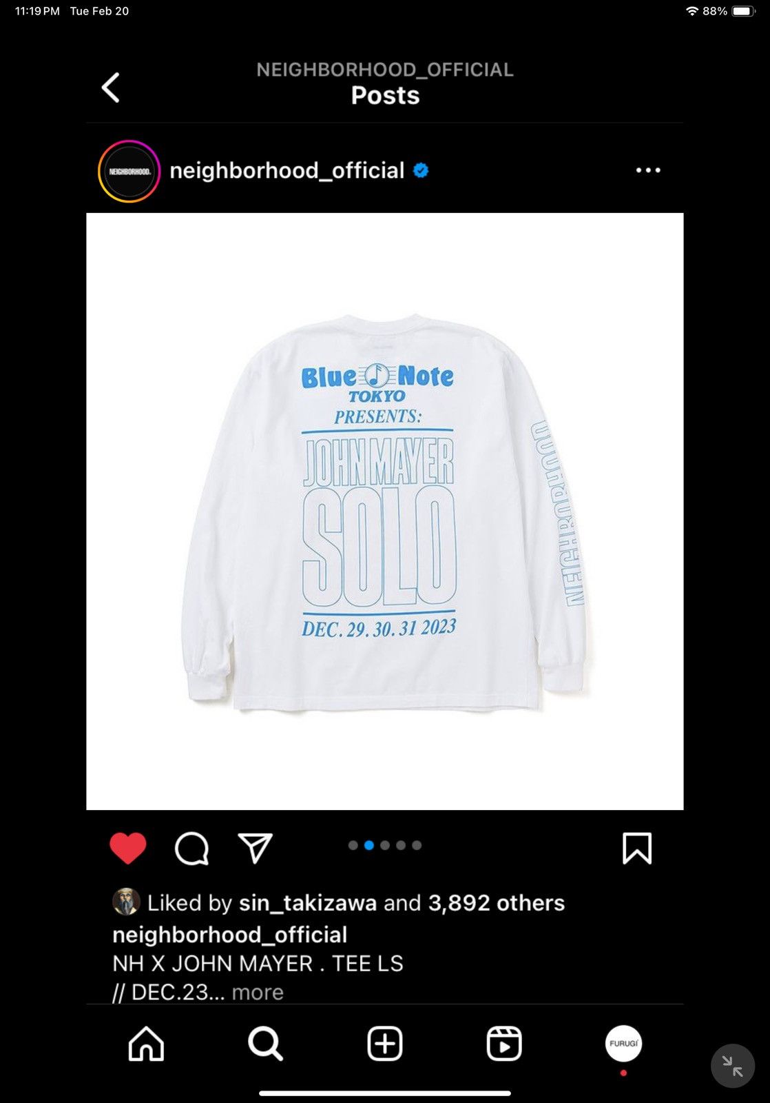 Band Tees × John Mayer × Neighborhood NEIGHBORHOOD x JOHN MAYER TEE LS BLUE NOTE TOKYO Size US M / EU 48-50 / 2 - 12 Thumbnail