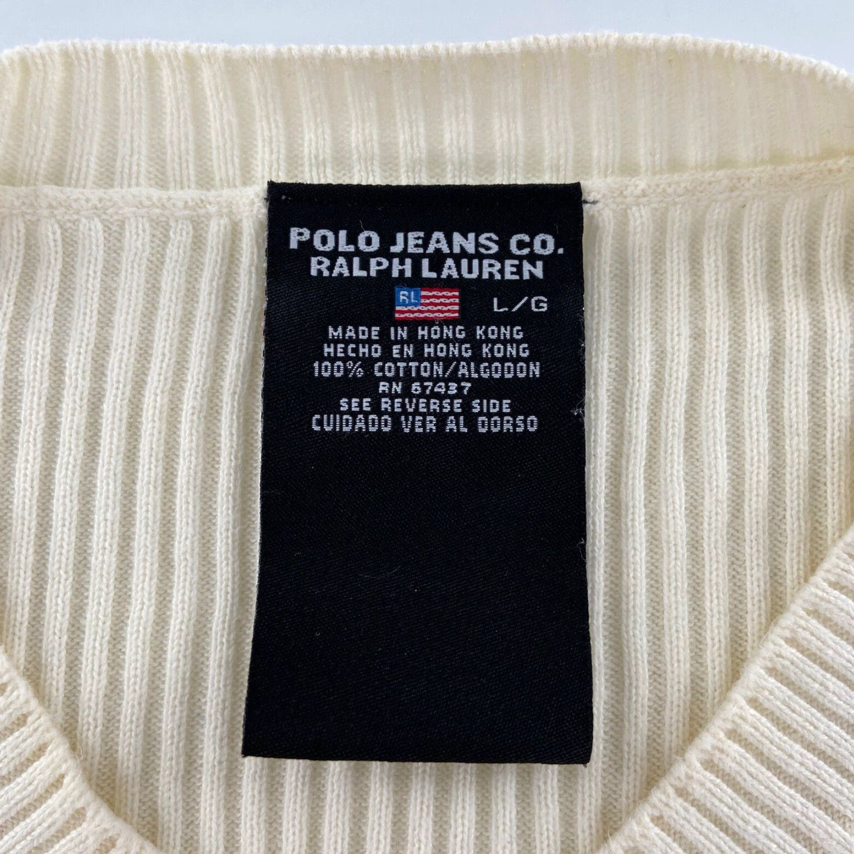 Vintage VINTAGE Polo Jeans Co. Striped Sweater Adult Large White Long Sleeve V-Neck Pullover Mens Size US L / EU 52-54 / 3 - 5 Thumbnail