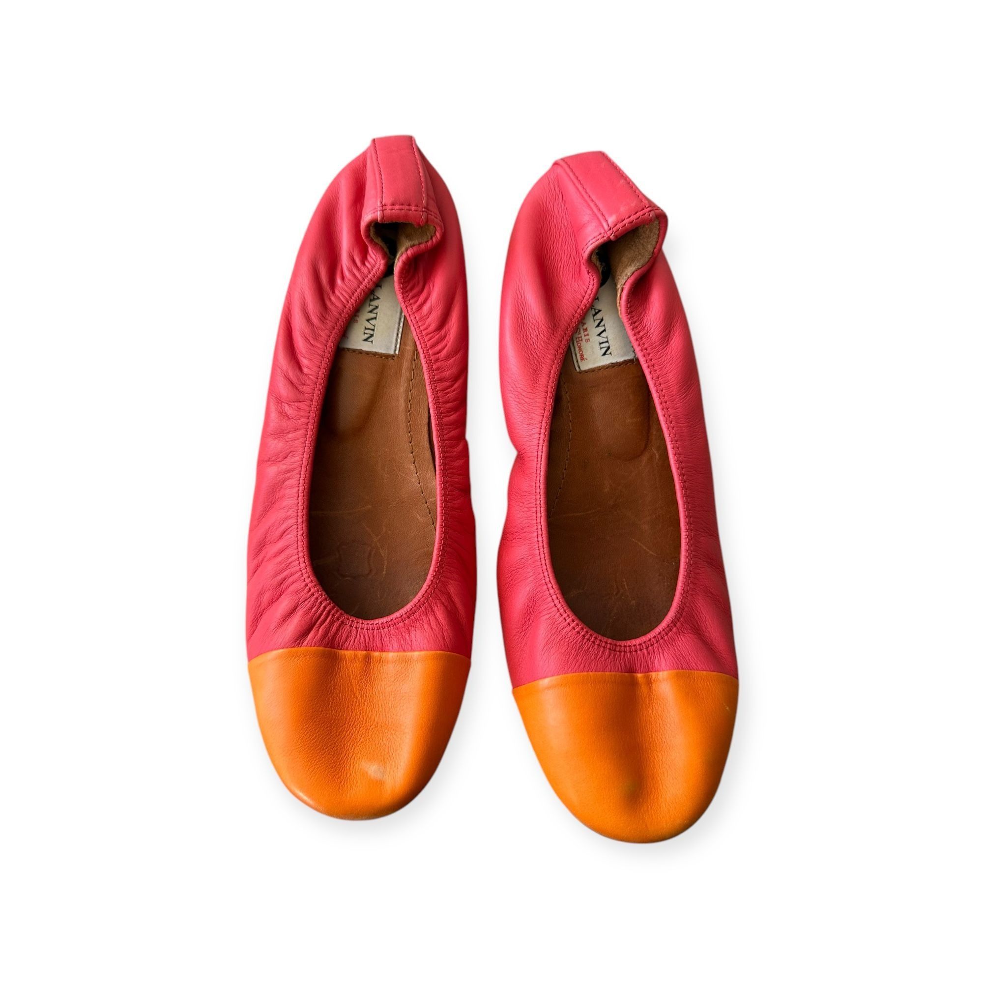 Lanvin Lanvin Cap-Toe Ballerina Flats. in Red /Orange Leather, 39 Size US 9 / IT 39 - 1 Thumbnail