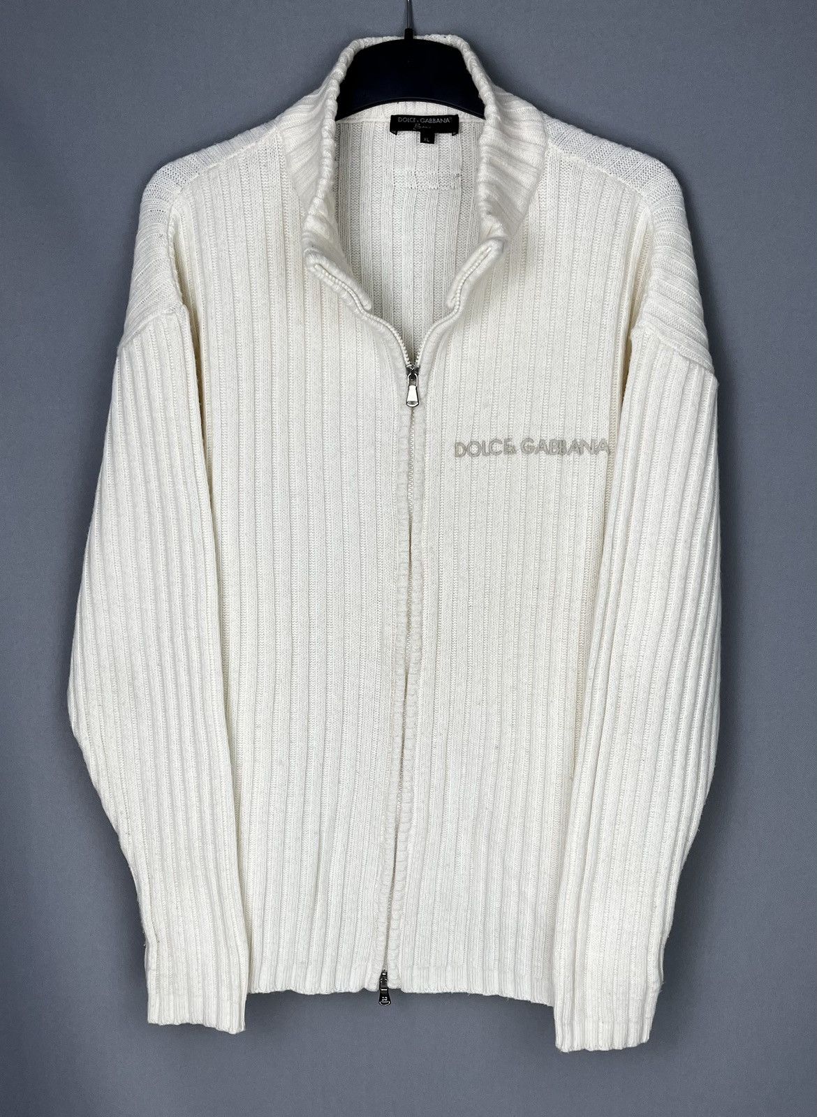 image of Vintage Dolce & Gabbana Zip Sweater in White, Men's (Size XL)