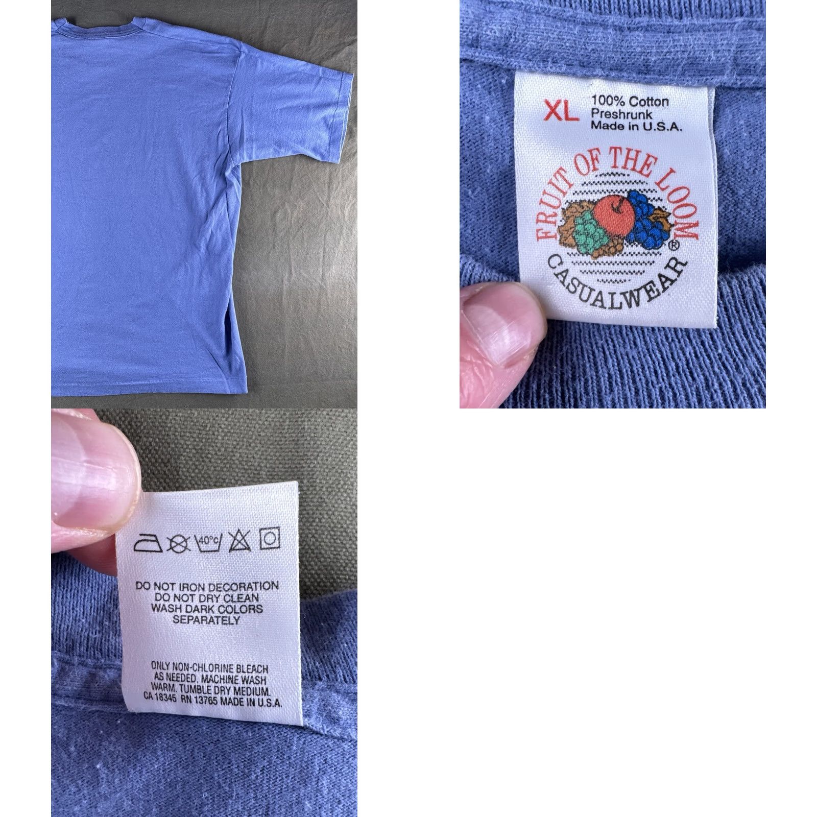 Fruit Of The Loom VINTAGE Fruit of the Loom T Shirt XL Blue Single Stitch USA Made 90s Blank Size US XL / EU 56 / 4 - 8 Thumbnail
