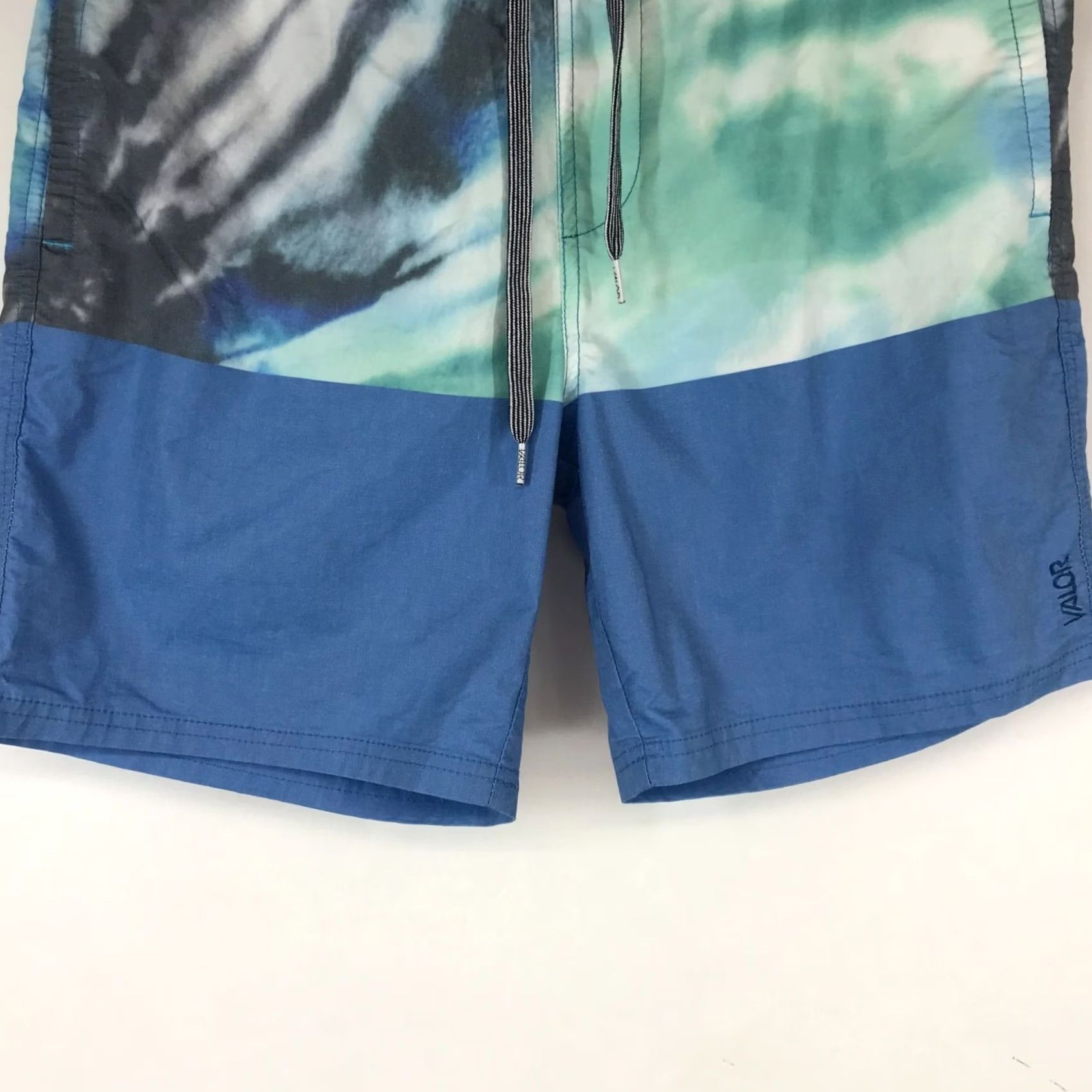 Vintage VALOR MEN'S L BLUE ELASTIC WAIST COTTON BLEND SHORT LENGTH SWIM TRUNKS Size US 33 - 3 Thumbnail