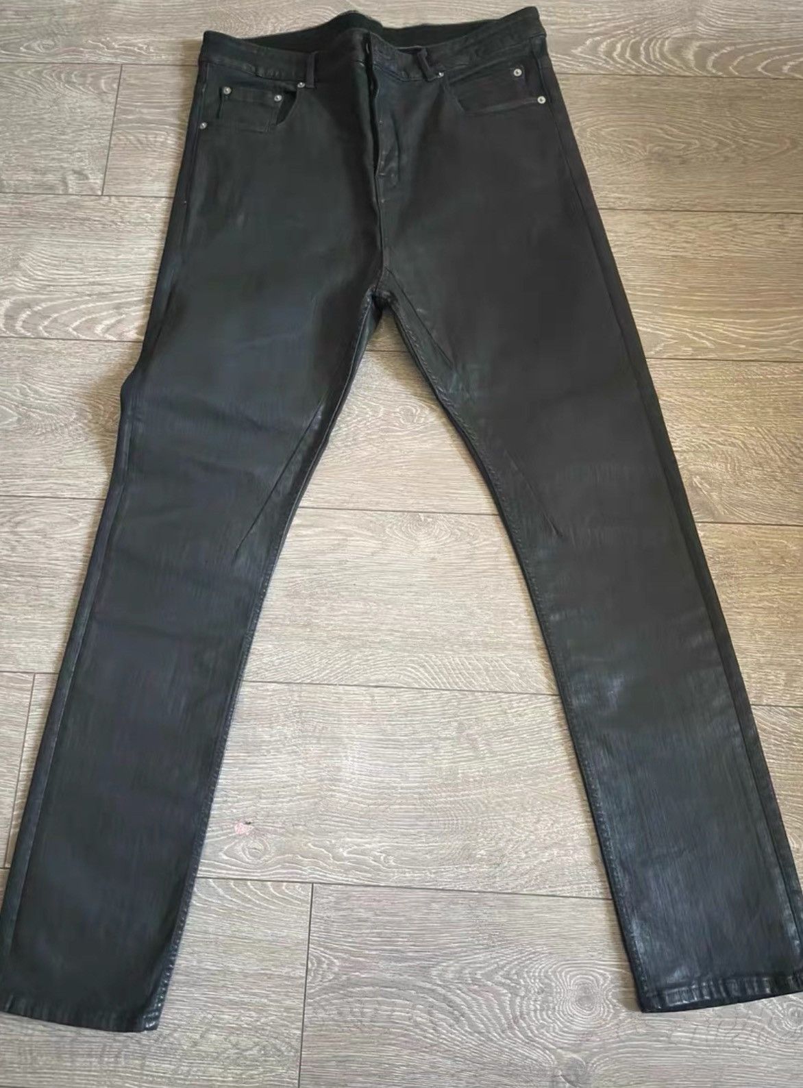 Pre-owned Rick Owens Ss23 Detroit Cut Black Coated Waxed Jeans