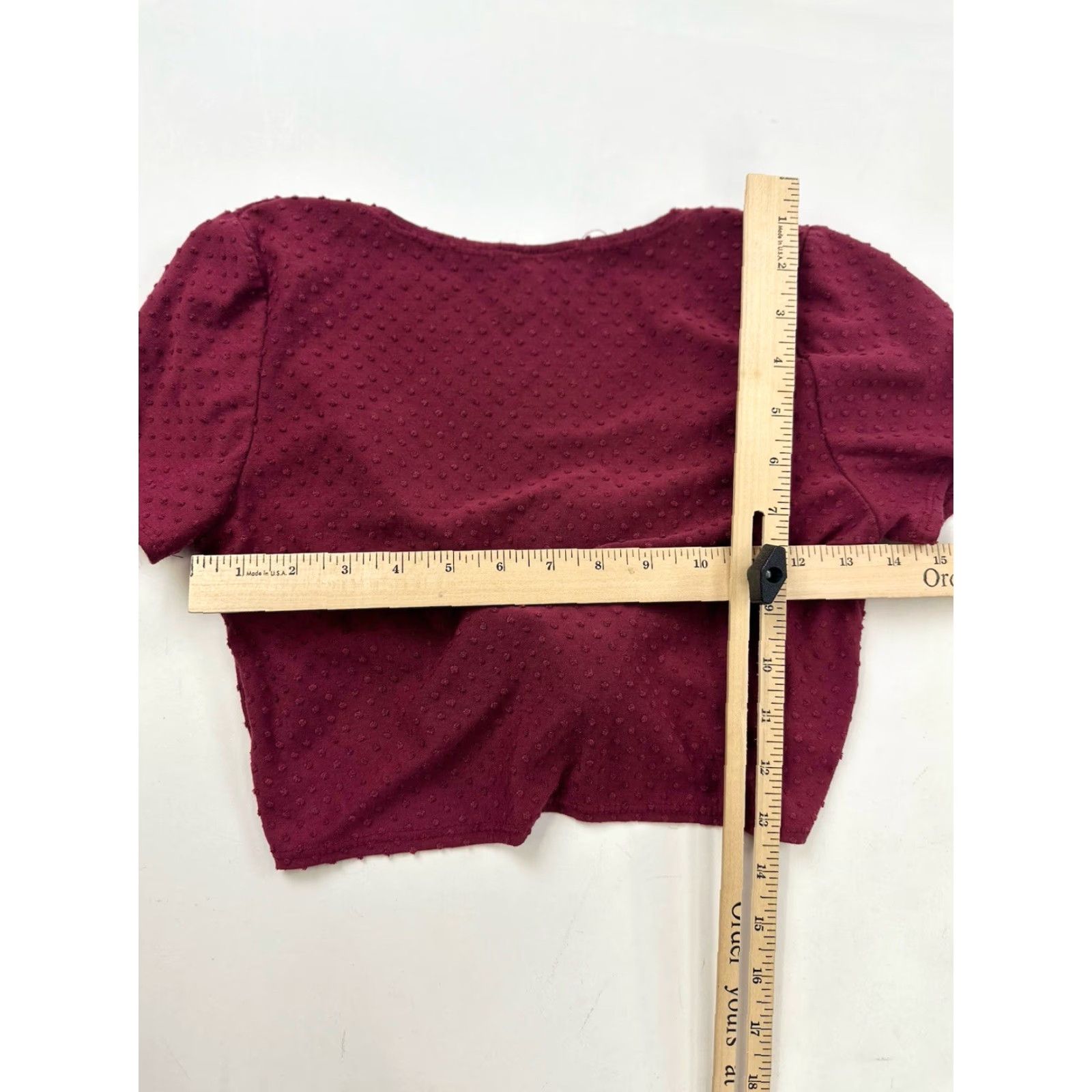 Vintage Livi By Olivia Rae Top Women M Medium Burgundy Tie Front Blouse V-Neck Short Sleeve Cropped Size M / US 6-8 / IT 42-44 - 6 Thumbnail