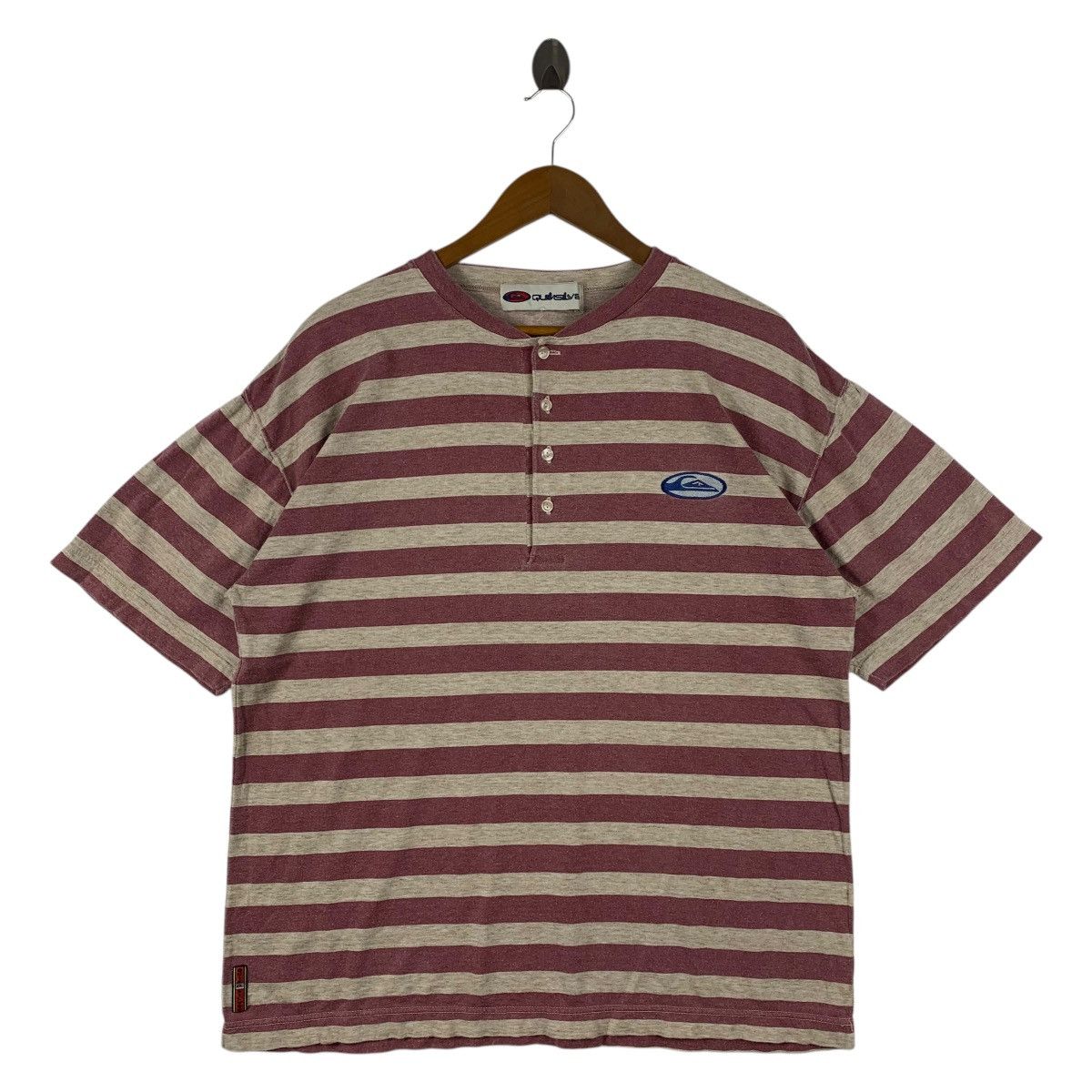 Vintage 90s QUIKSILVER hanley neck stripe tee