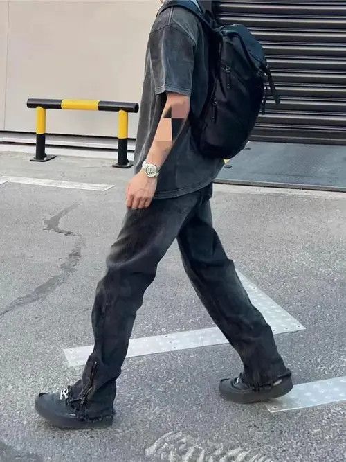 Japanese Brand High Street Hip Hop Side Zipper Slit Raw Edge Straight Jeans Size US 34 / EU 50 - 3 Thumbnail