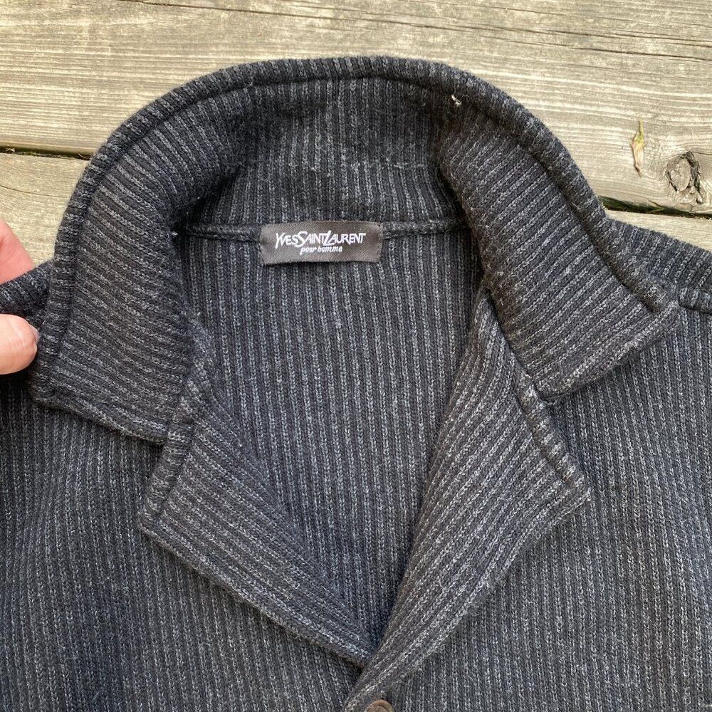 Vintage × Yves Saint Laurent Vintage 90s Yves Saint Laurent Wool Cardigan Charcoal Gray Size US L / EU 52-54 / 3 - 8 Thumbnail