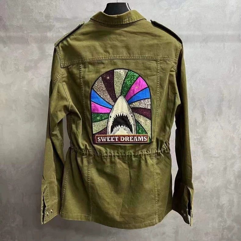 Yves Saint Laurent saint laurent Army green shark glitter scale print logo lap Size US S / EU 44-46 / 1 - 5 Thumbnail