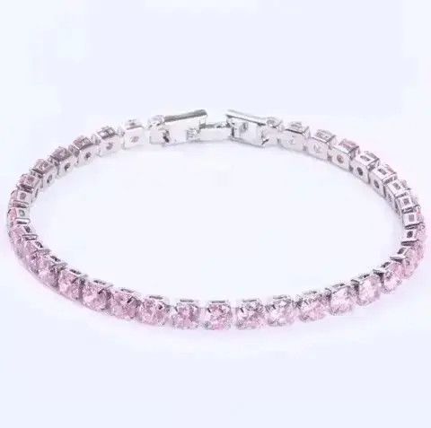 Sterling Silver 4mm Tennis Chain Sterling Silver Pink Bracelet Size ONE SIZE - 3 Thumbnail