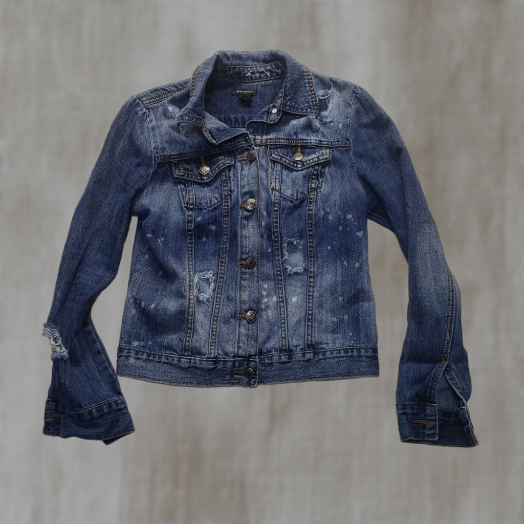 Denime I Love Ronson Denim Blue Jean Jacket Distressed Long Sleeve 100% Cotton Women XS Size XS / US 0-2 / IT 36-38 - 1 Thumbnail