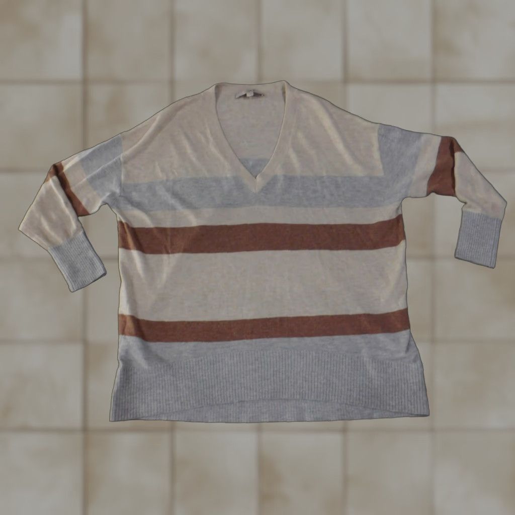 Loft LOFT Sweater Womens Small Beige Brown Striped Lightweight Casual Knit V-Neck Long Sleeve Button Pullover Regular Women Size S / US 4 / IT 40 - 1 Thumbnail