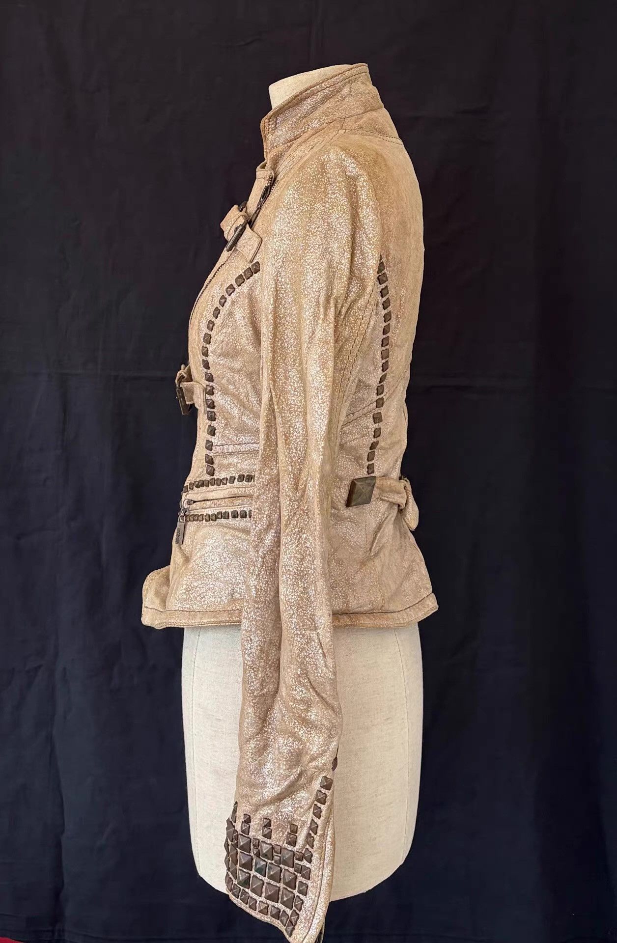 Just Cavalli Just Cavalli Women's Cracked Studded Leather Jacket Ｑ21 Size M / US 6-8 / IT 42-44 - 2 Thumbnail