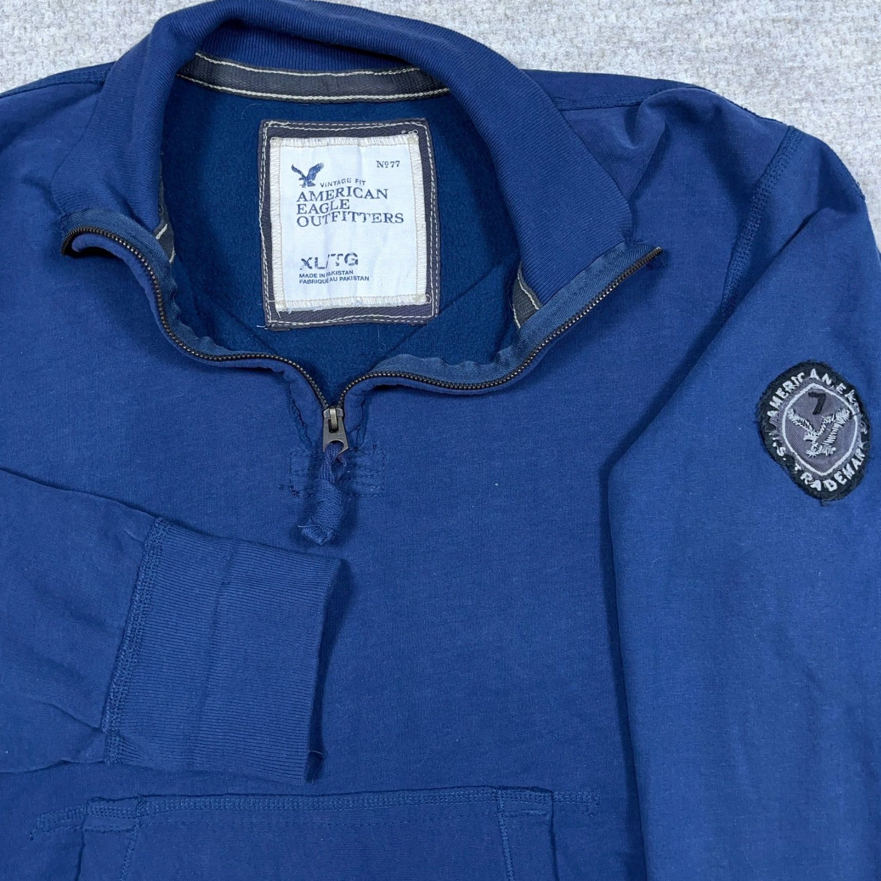 American Eagle Outfitters VINTAGE American Eagle Outfitters Sweatshirt Men XL Blue Pullover 1/4 Zip Hooded Mock Neck Fleece Logo Embroidered Pocket Sweatshirt Size US XL / EU 56 / 4 - 2 Thumbnail