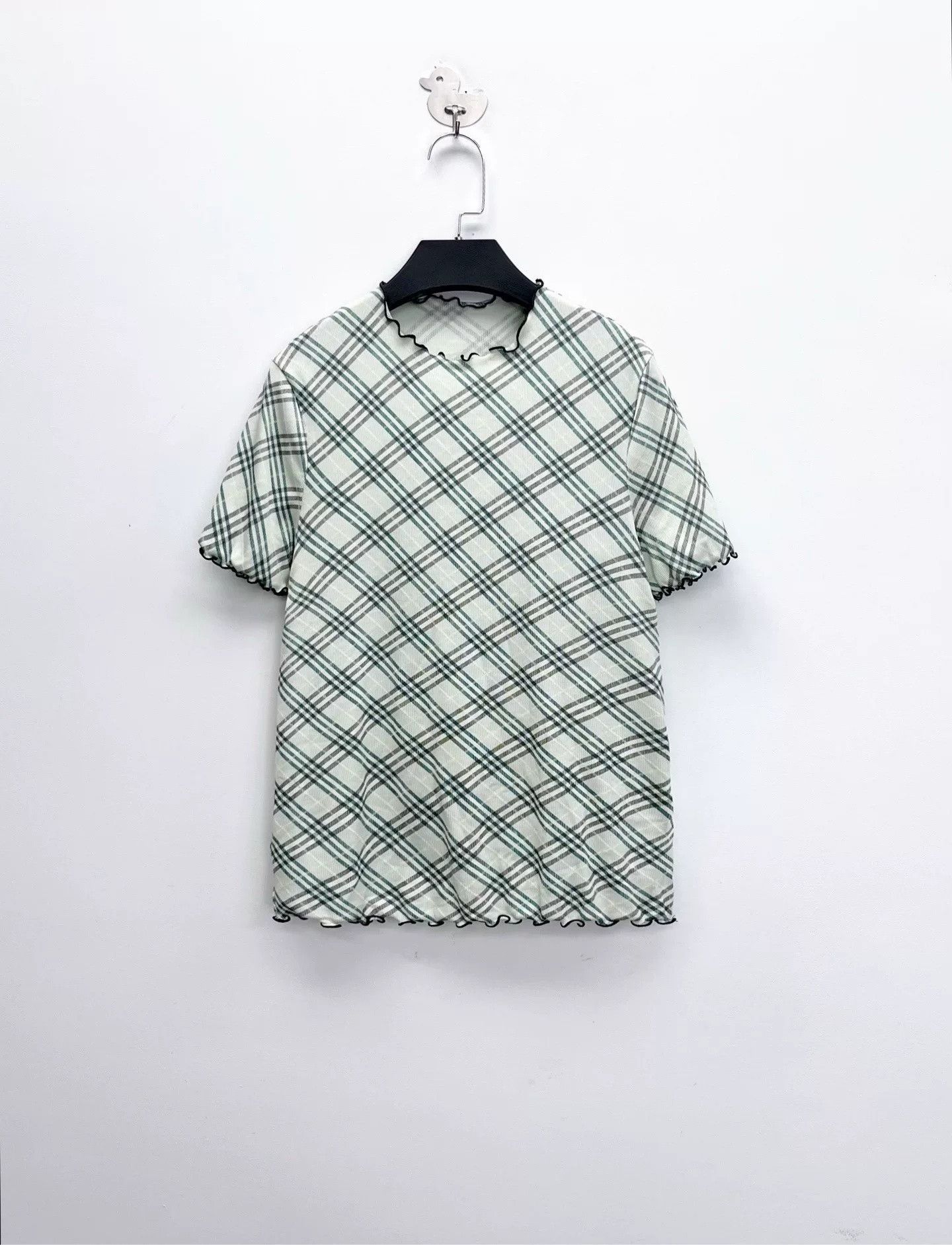 Burberry Burberry Light Green Check Ruffle Collar Short Sleeve Size US S / EU 44-46 / 1 - 1 Thumbnail