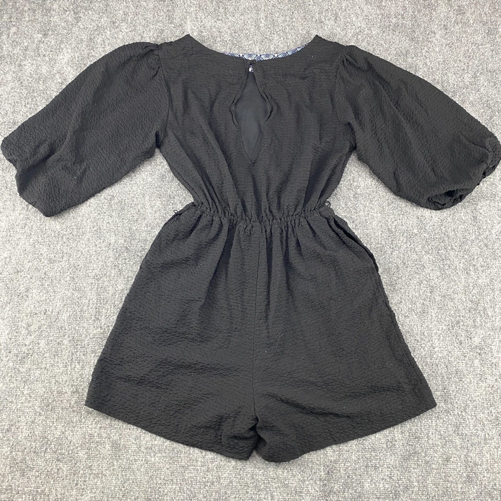 Anthropologie Anthropologie Romper Womens Small Black Textured Puff Sleeve Elastic Waist Boho Size 28" / US 6 / IT 42 - 2 Thumbnail