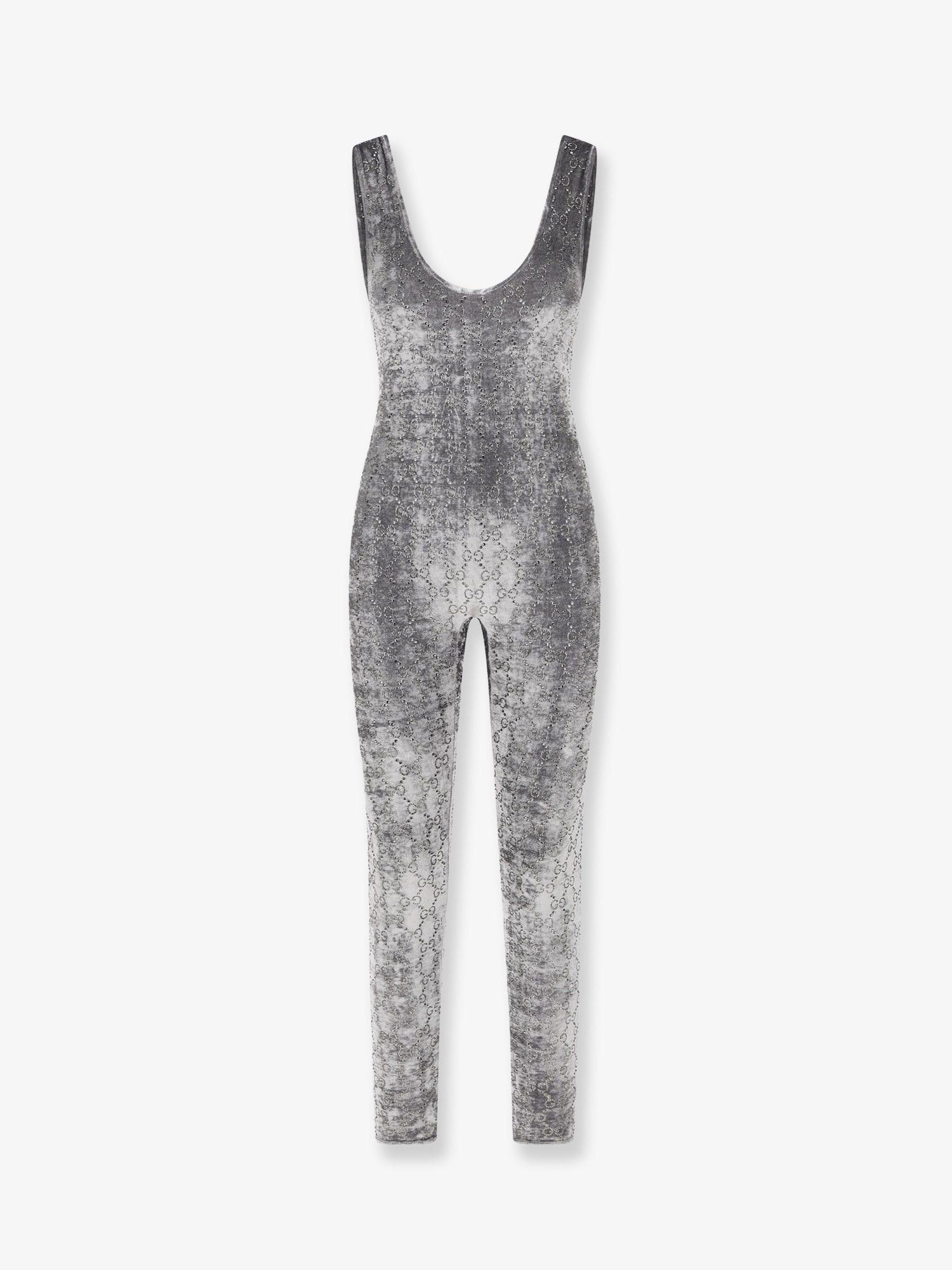 Stretch Chenille Jumpsuit With All-Over Crystals