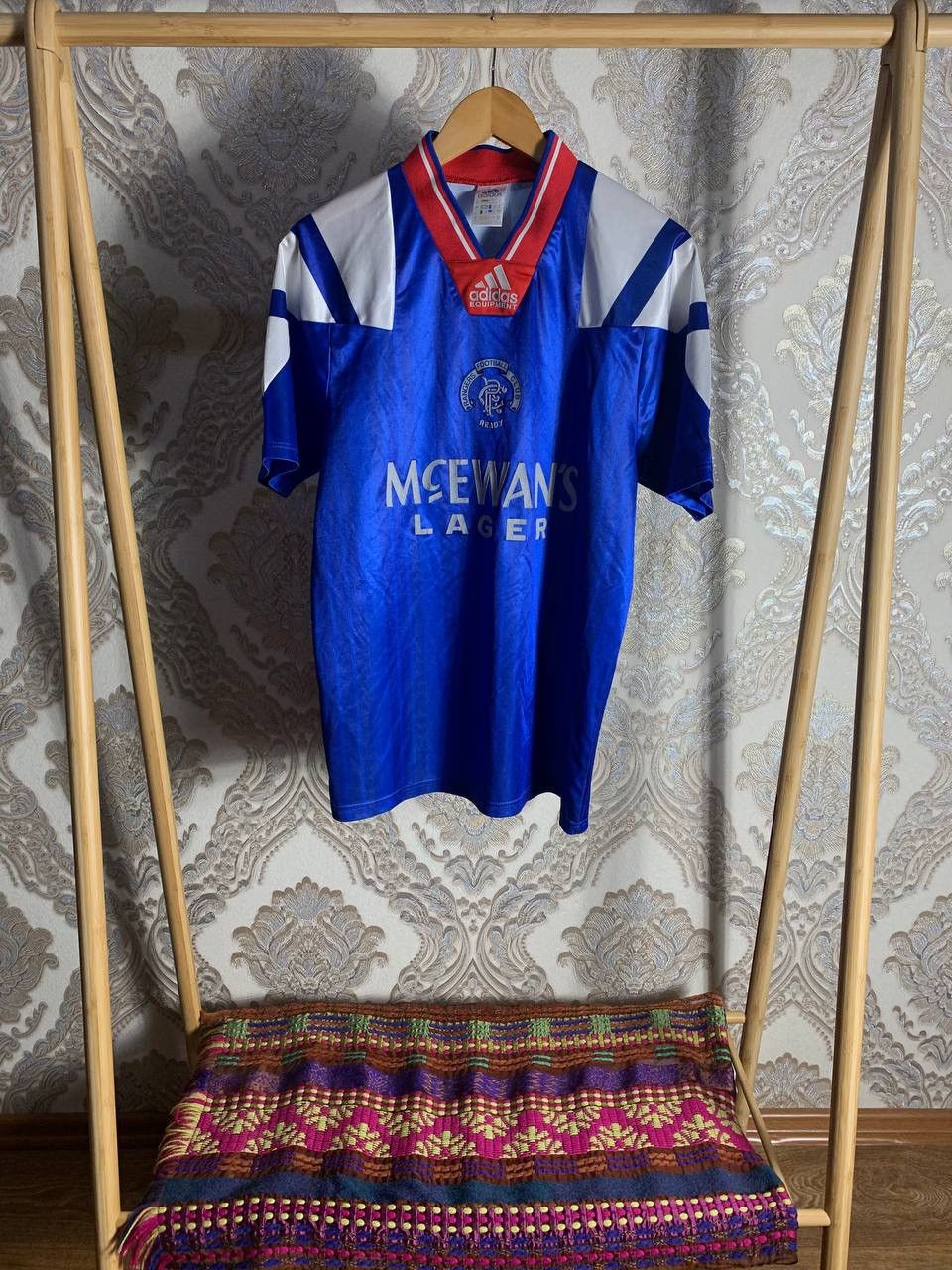 Vintage VERY RARE ADIDAS EQUIPMENT RANGERS SCOTLAND SOCCER JERSEY Size US L / EU 52-54 / 3 - 1 Thumbnail
