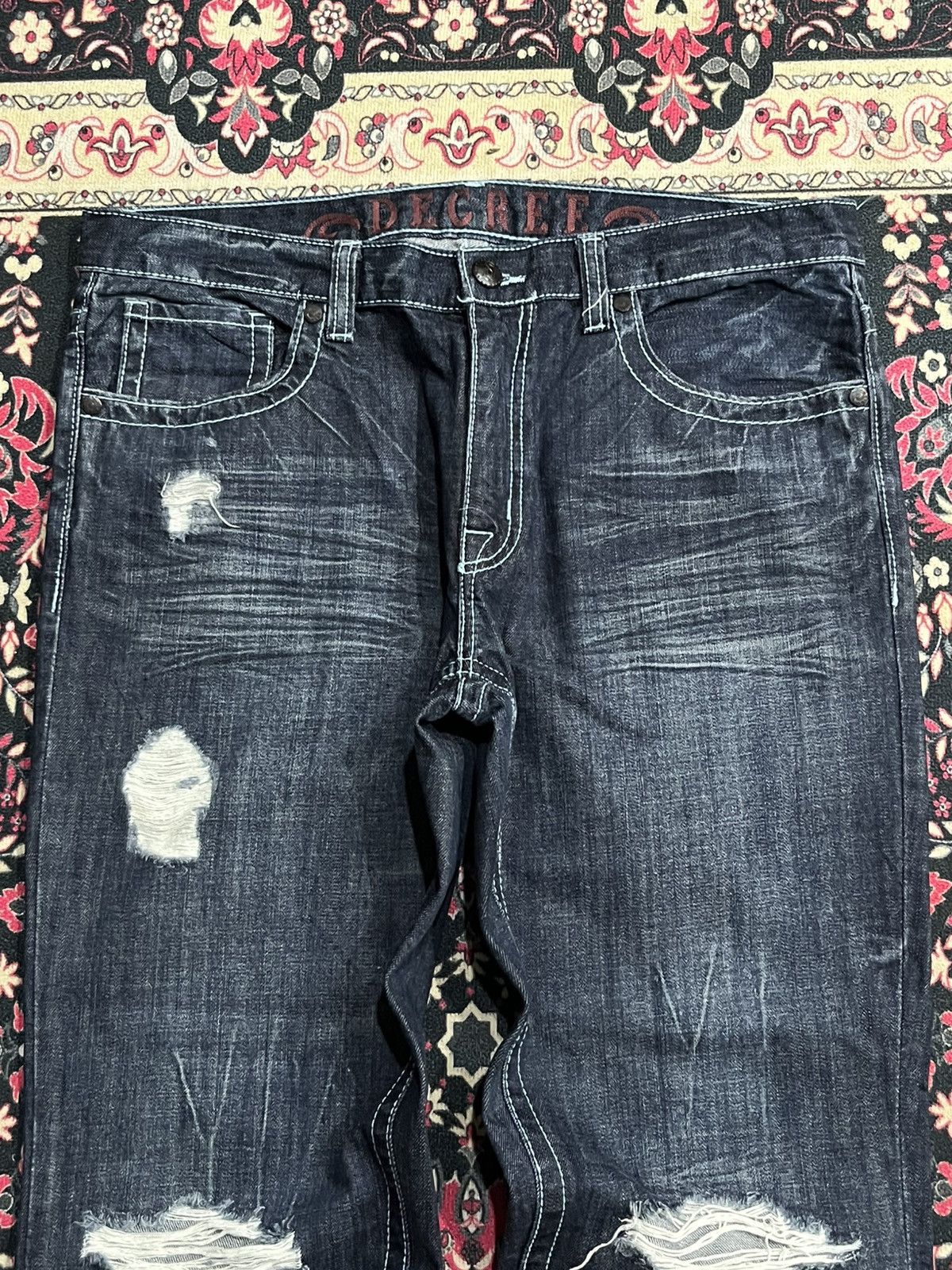 No Faith Studios Vintage Decree Dark Washed Distressed Slim Straight Jeans Size US 36 / EU 52 - 4 Thumbnail