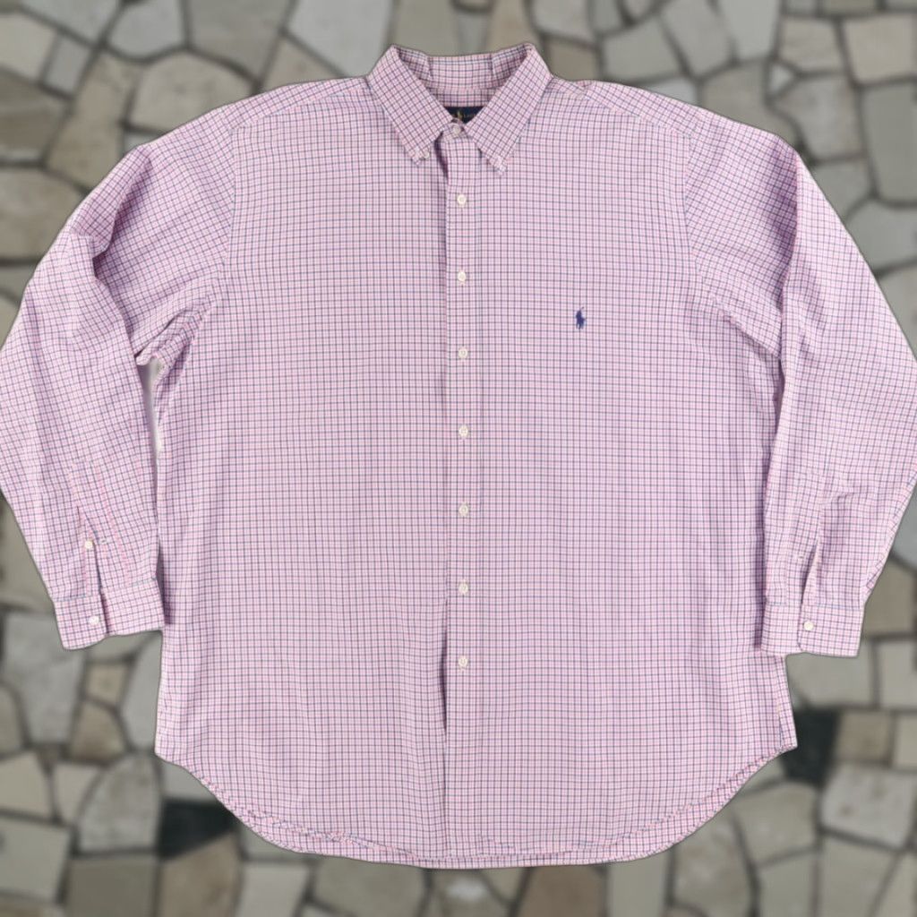 Ralph Lauren Ralph Lauren Poplin Cotton Gingham Long Sleeve Button Down Shirt Pink Mens 2XLT Size US XXL / EU 58 / 5 - 1 Thumbnail