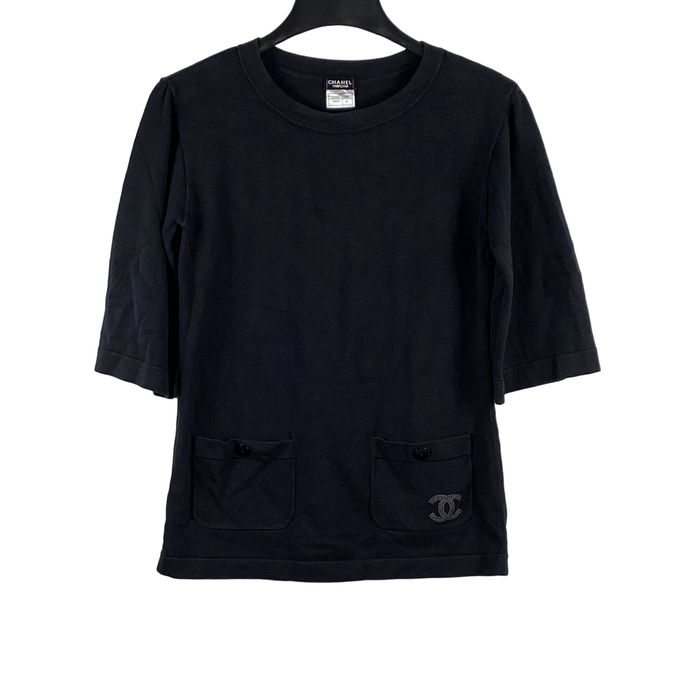 Chanel Chanel Elbow Length Sleeve Two Pocket Tee Shirt Black Size M ...