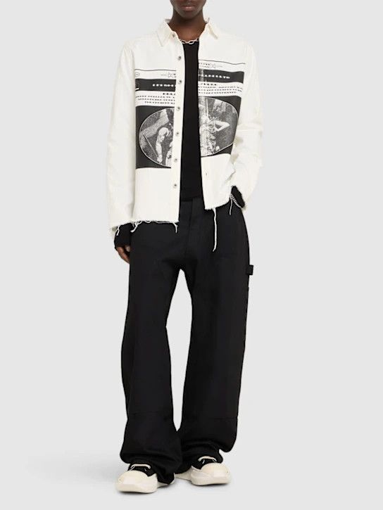 Rick Owens Drkshdw o1lsvrm0425 Denim Printed Overshirt in Black/Milk Size US M / EU 48-50 / 2 - 3 Thumbnail