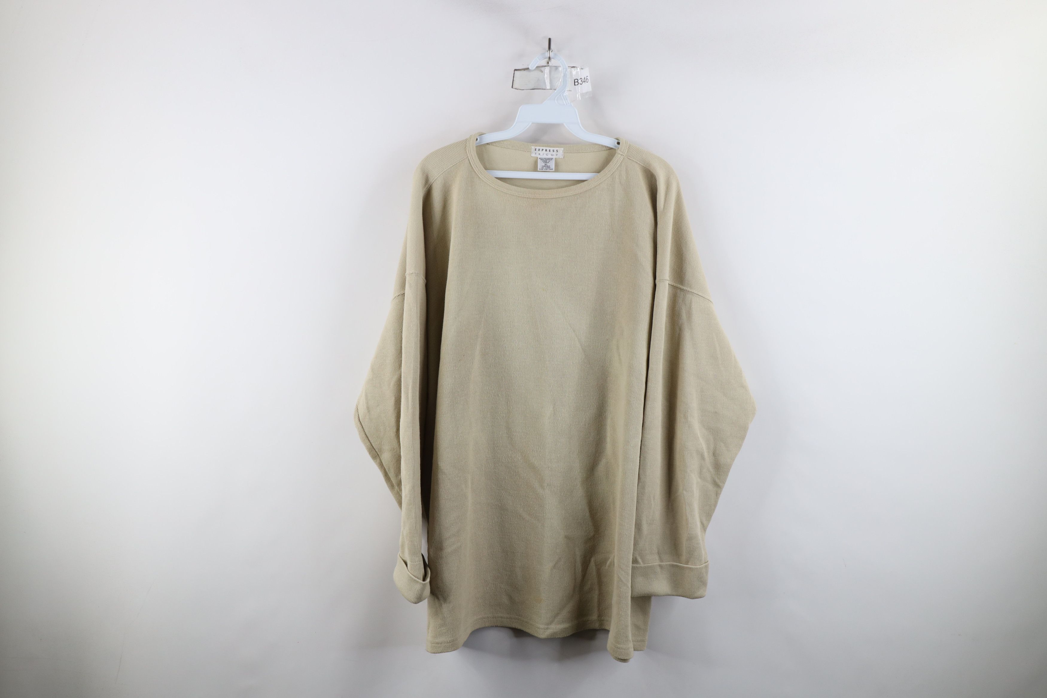 Express × Vintage Vintage 90s Express Ribbed Knit 3/4 Sleeve T-Shirt Beige Size XL / US 12-14 / IT 48-50 - 1 Thumbnail