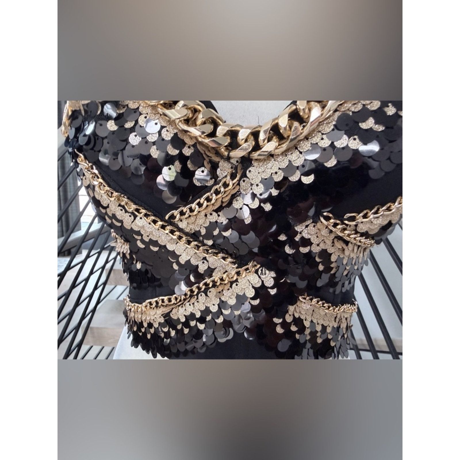 Other New Y2K Glam Black and Gold Sequin Bustier Crop Top size S Size S / US 4 / IT 40 - 9 Thumbnail