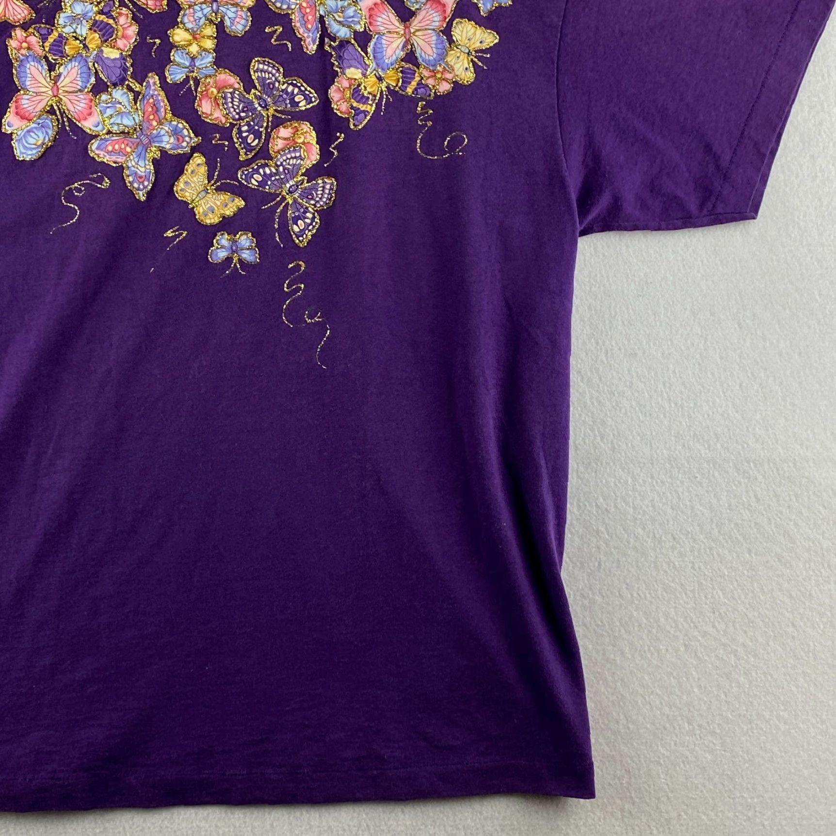 Fruit Of The Loom VINTAGE Fruit of the Loom Shirt Womens XL Purple Butterfly Embroidered Logo 90s Theme Casual Short Sleeve Cotton Blend Regular Women's T-Shirt Size XL / US 12-14 / IT 48-50 - 3 Thumbnail