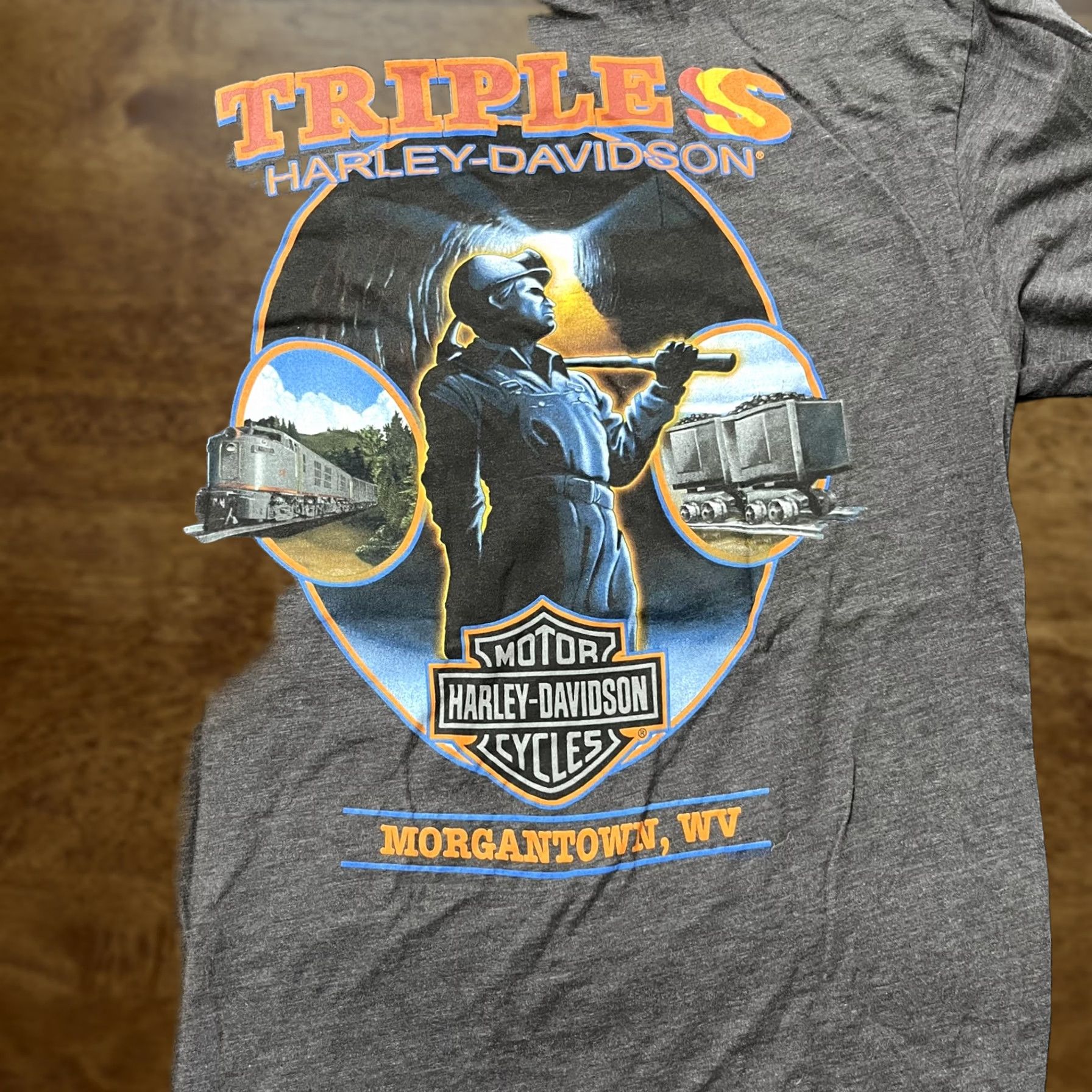 Harley Davidson Harley-Davidson Shirt Mens Large Gray Graphic Tee Biker Morgantown WV Triple S Crew Neck Short Sleeve Size US L / EU 52-54 / 3 - 1 Thumbnail