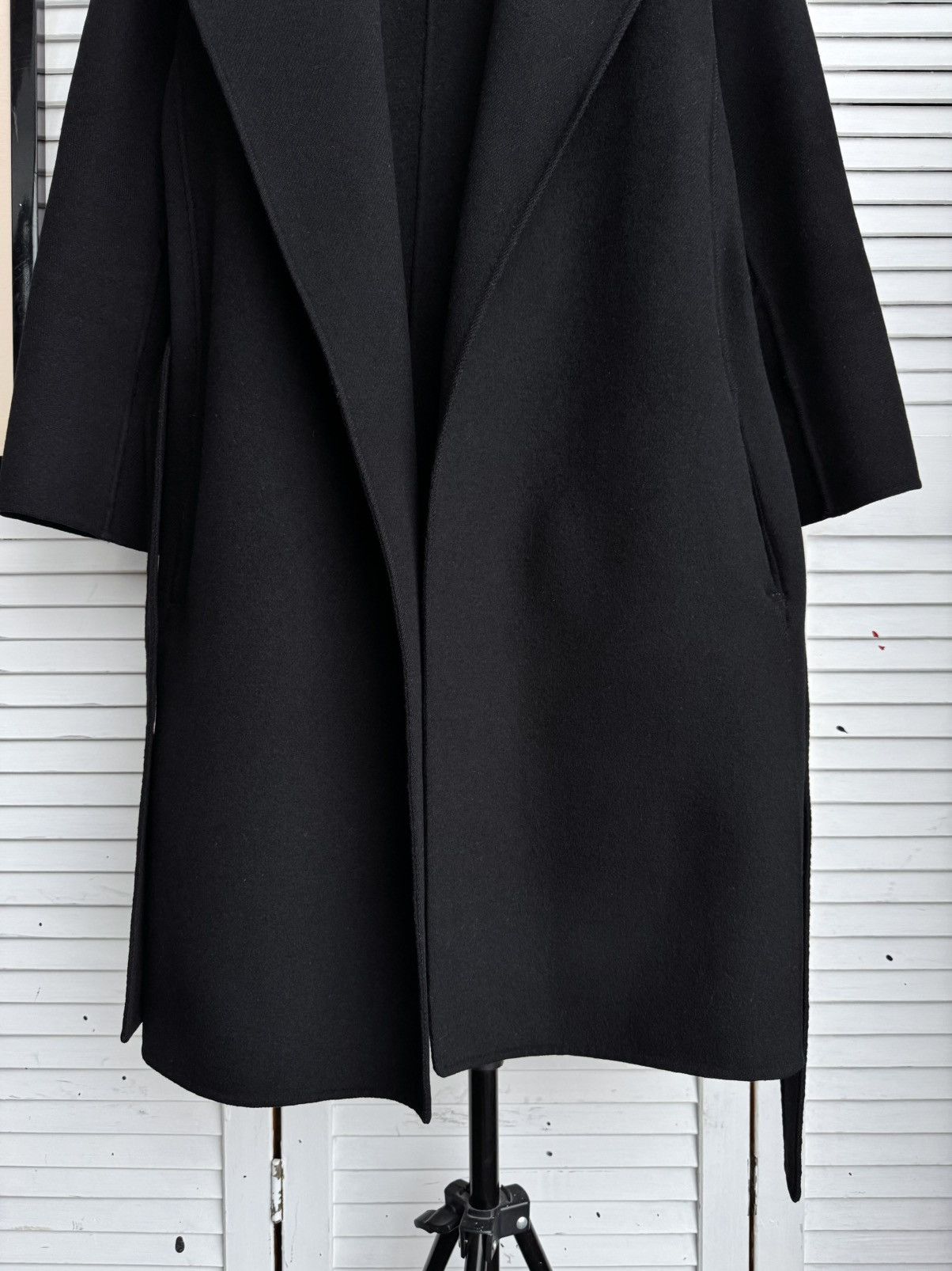 Max Mara S Max Mara Messi Cucito a Mano Wool Coat Black Belted Italy Size XS / US 0-2 / IT 36-38 - 9 Thumbnail