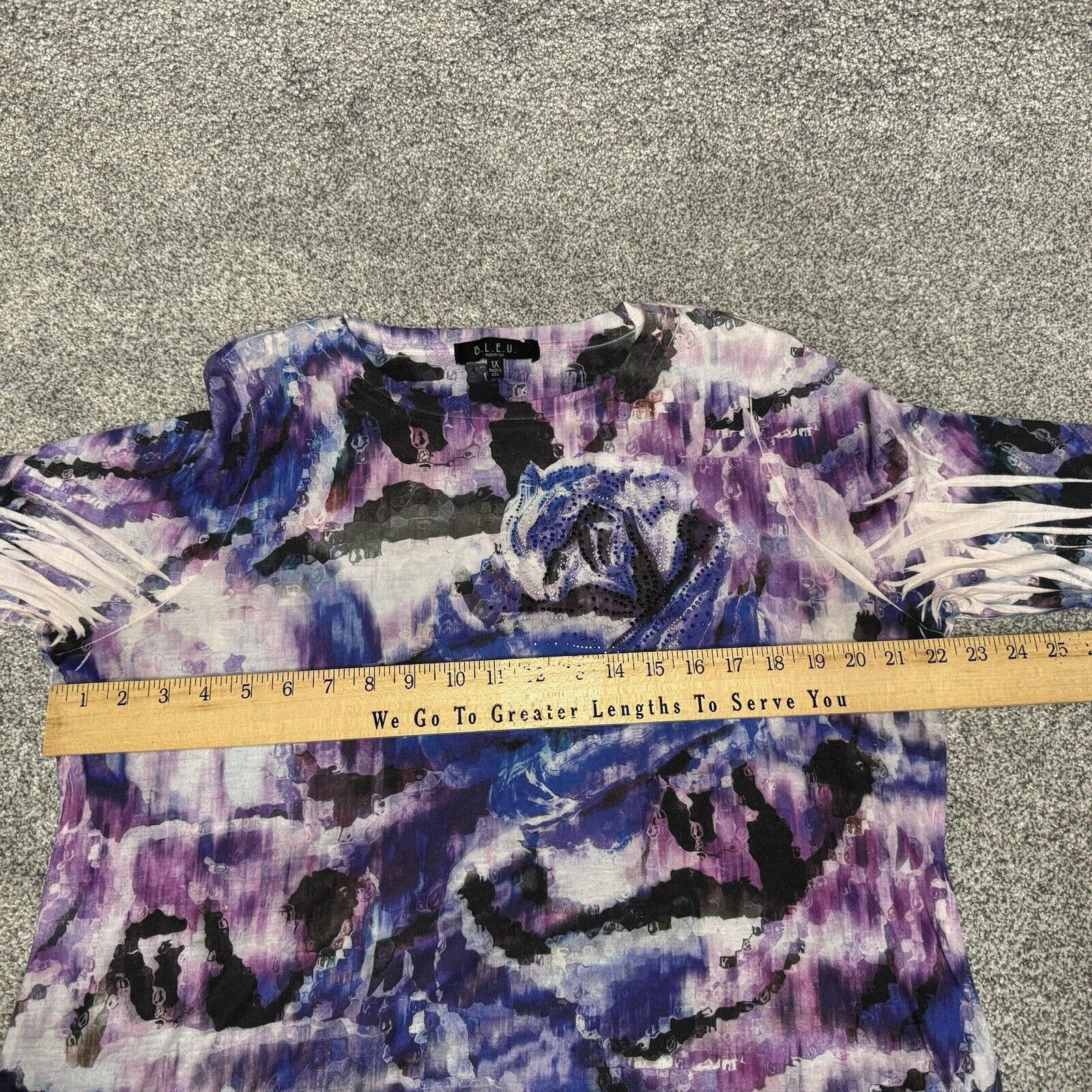 Other 90s Y2K Womens Top 1X Plus Abstract Floral Rhinestones Size XL / US 12-14 / IT 48-50 - 10 Thumbnail