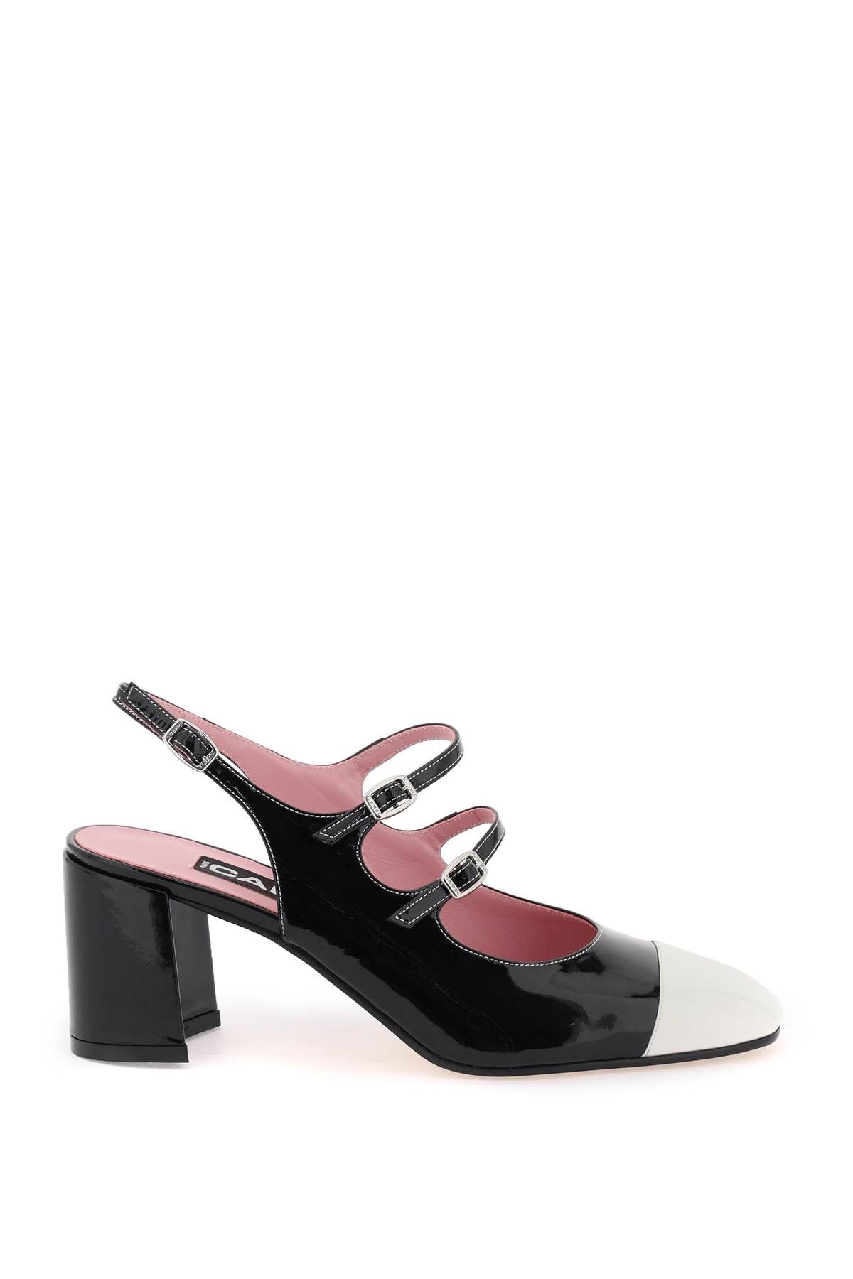 image of Carel Paris Carel Patent Leather Slingback Mary Jane Shoes in Black White, Women's (Size 9)