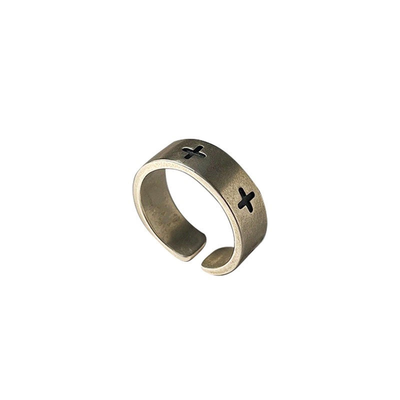Jewelry Minimalist Silver Lined Ring with Cross Design Size ONE SIZE - 5 Thumbnail