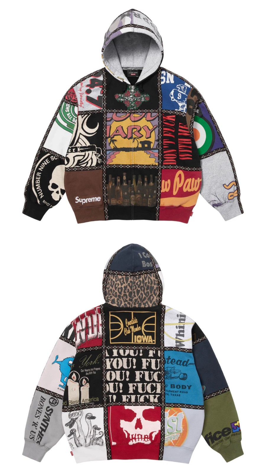 Supreme Supreme®/Number (N)ine Patchwork Zip Up Hooded Sweatshirt