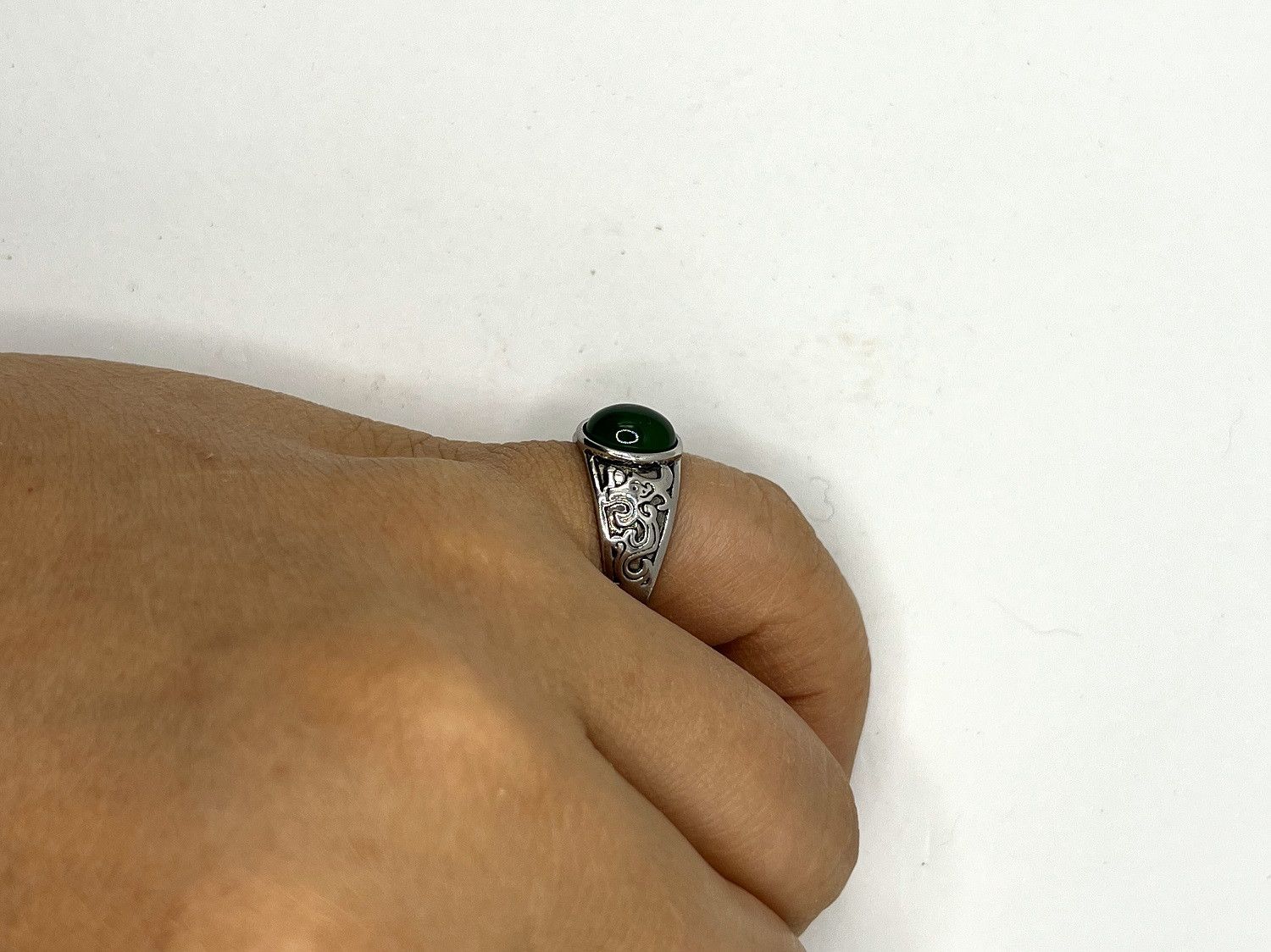 Designer Green Jade Crystal Silver Ring - Size 6.5 Size ONE SIZE - 5 Thumbnail