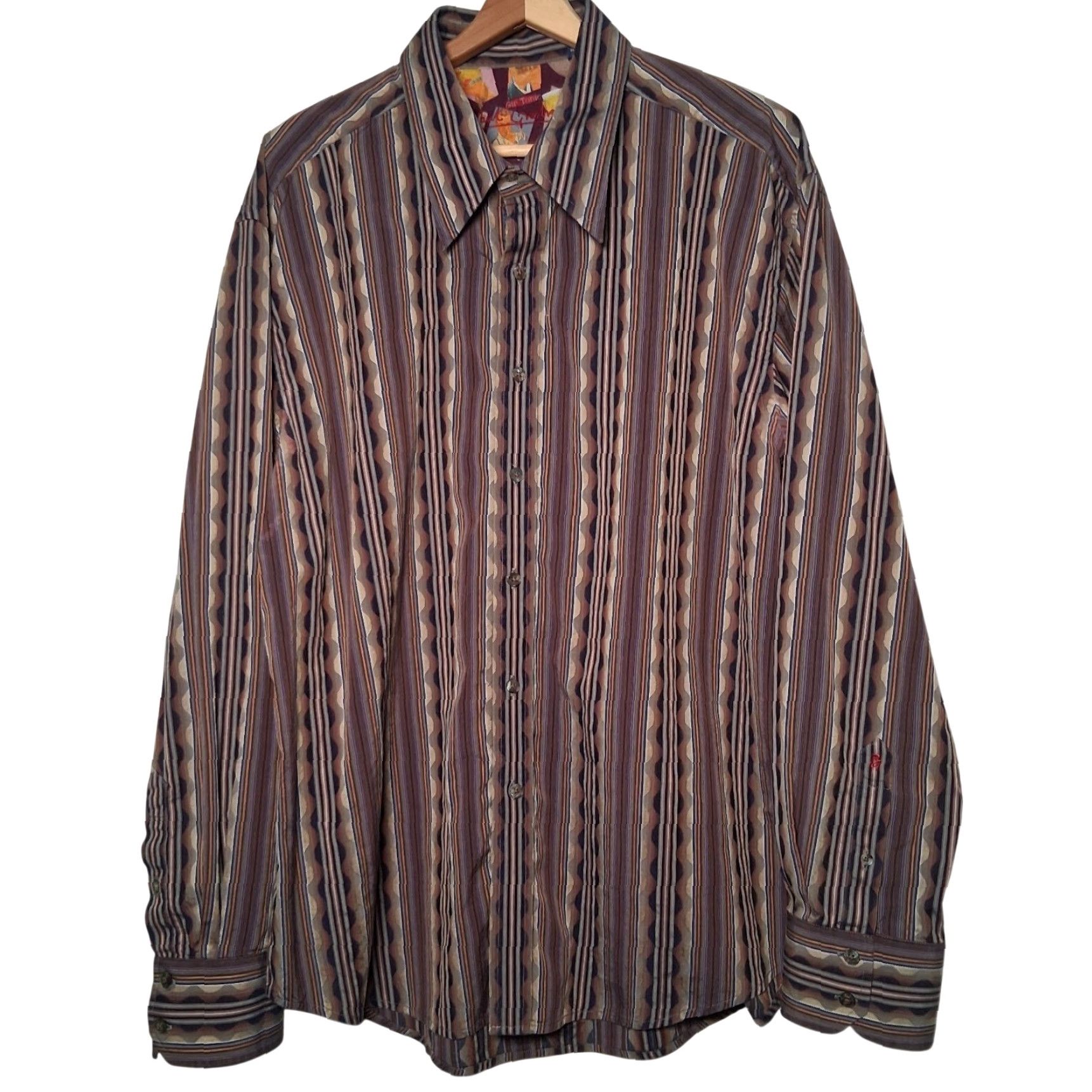 Robert Graham Robert Graham Shirt Men 2XL Purple Stripe Gin And Tonic Flip Cuff Artsy Abstract Size US XXL / EU 58 / 5 - 3 Thumbnail