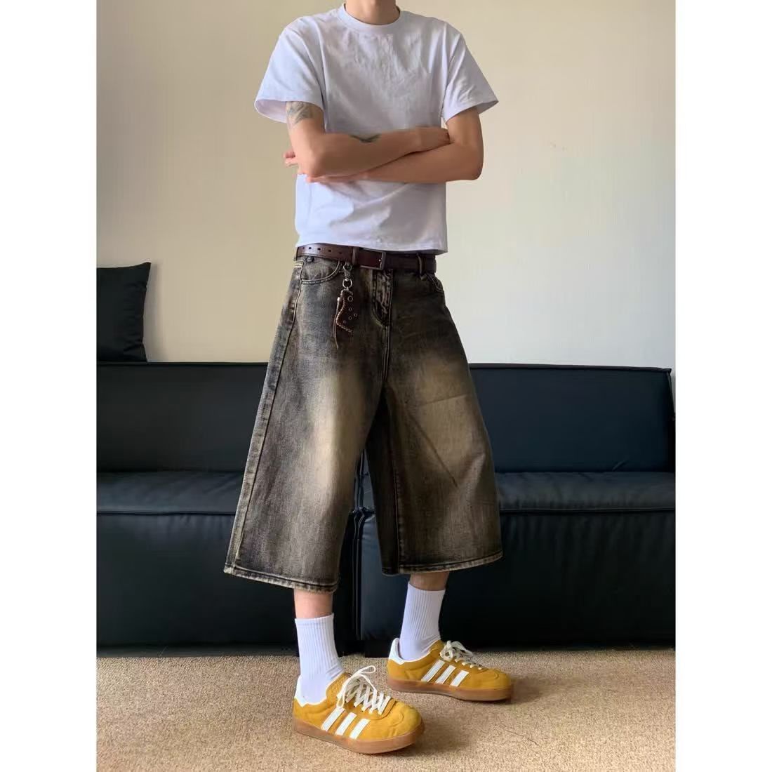 Japanese Brand × Jean Black washed vintage distressed straight denim shorts Size US 32 / EU 48 - 1 Thumbnail