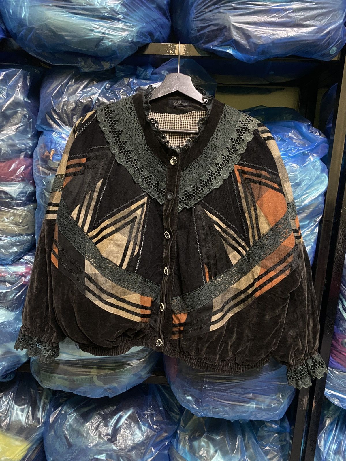 Other Vintage Boho Velvet Patchwork Jacket with Lace Collar Size L / US 10 / IT 46 - 1 Thumbnail
