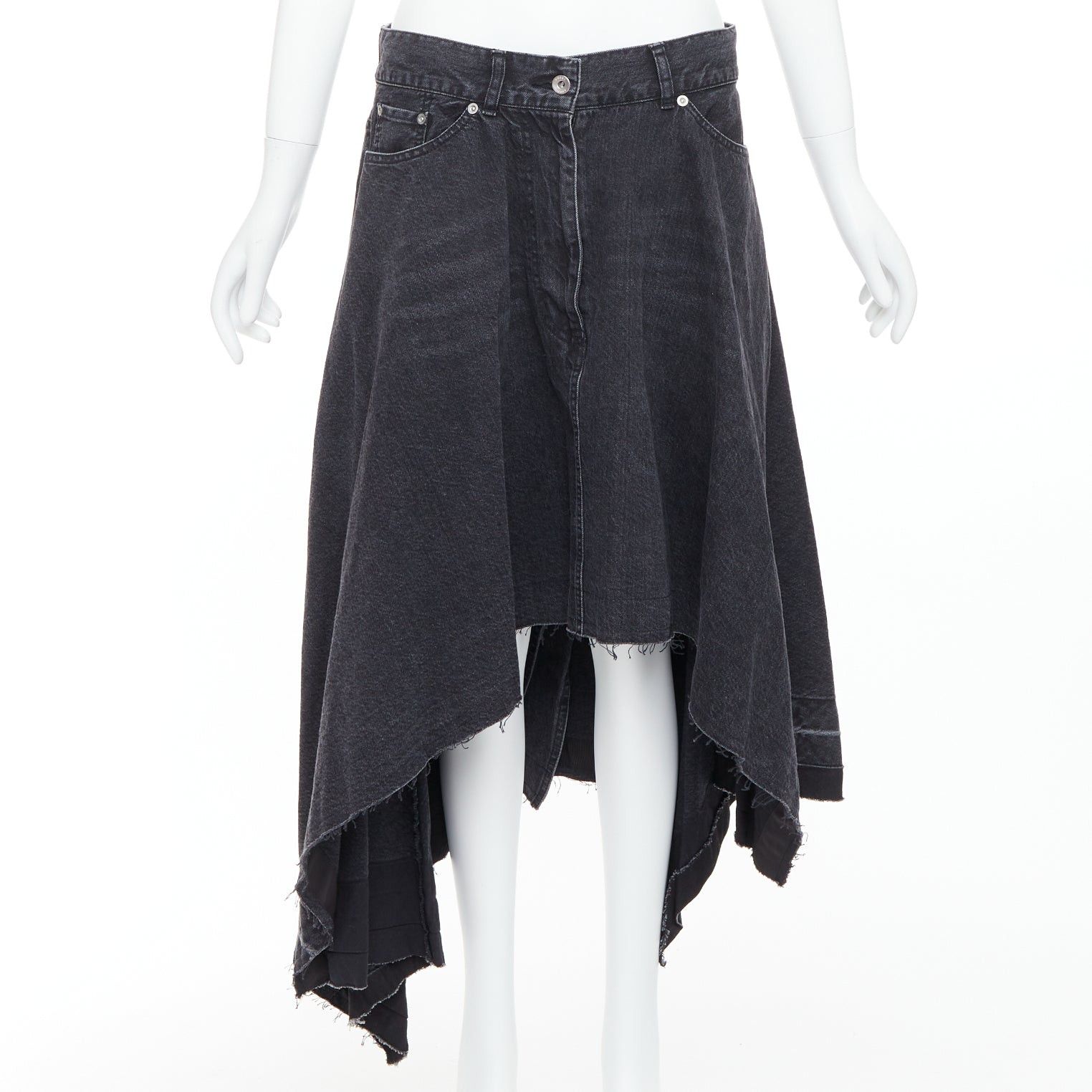 SACAI 2021 grey washed cotton denim asymmetric hi low hem skirt JP4 XL