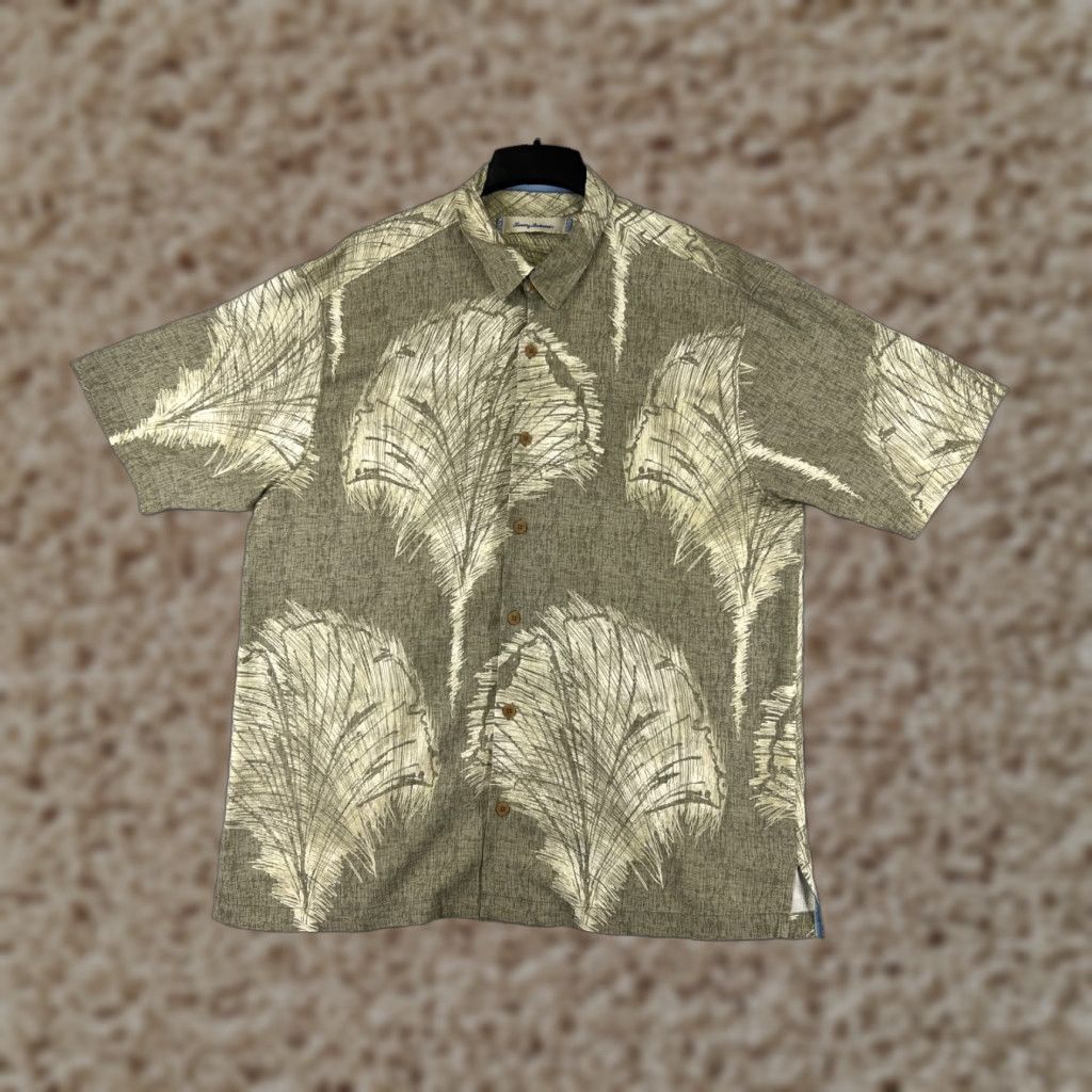 Tommy Bahama Tommy Bahama Shirt Mens XL Beige 100% Silk Abstract Palm Frond Print Shirt Size US XL / EU 56 / 4 - 1 Thumbnail