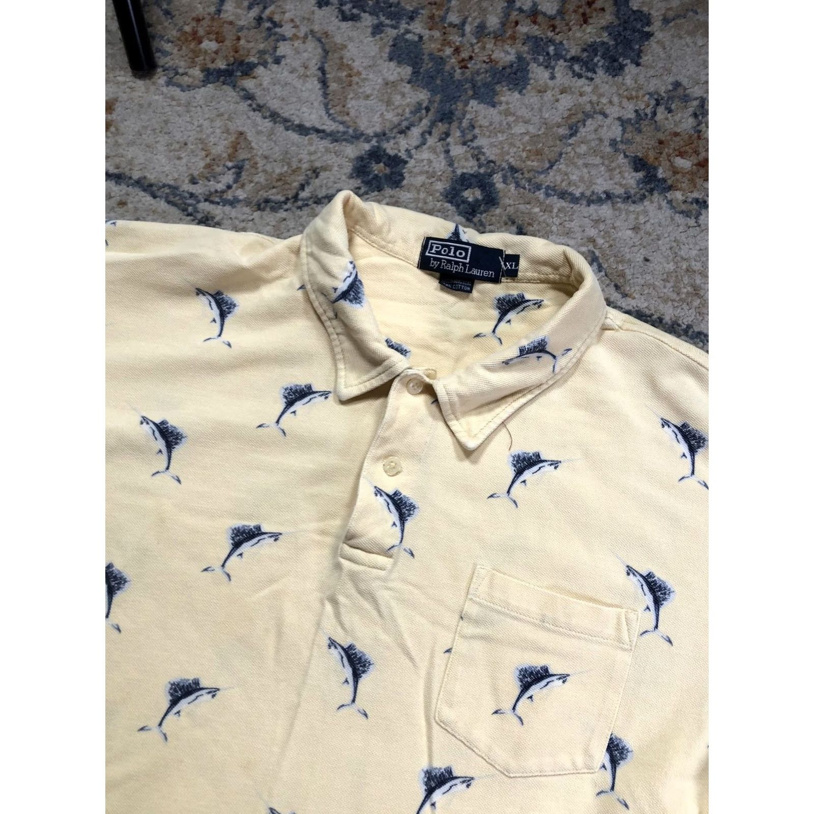 Polo Ralph Lauren VINTAGE Polo Ralph Lauren Polo Shirt Mens XL Yellow Marlin Fish Print 90s Size US XL / EU 56 / 4 - 6 Thumbnail