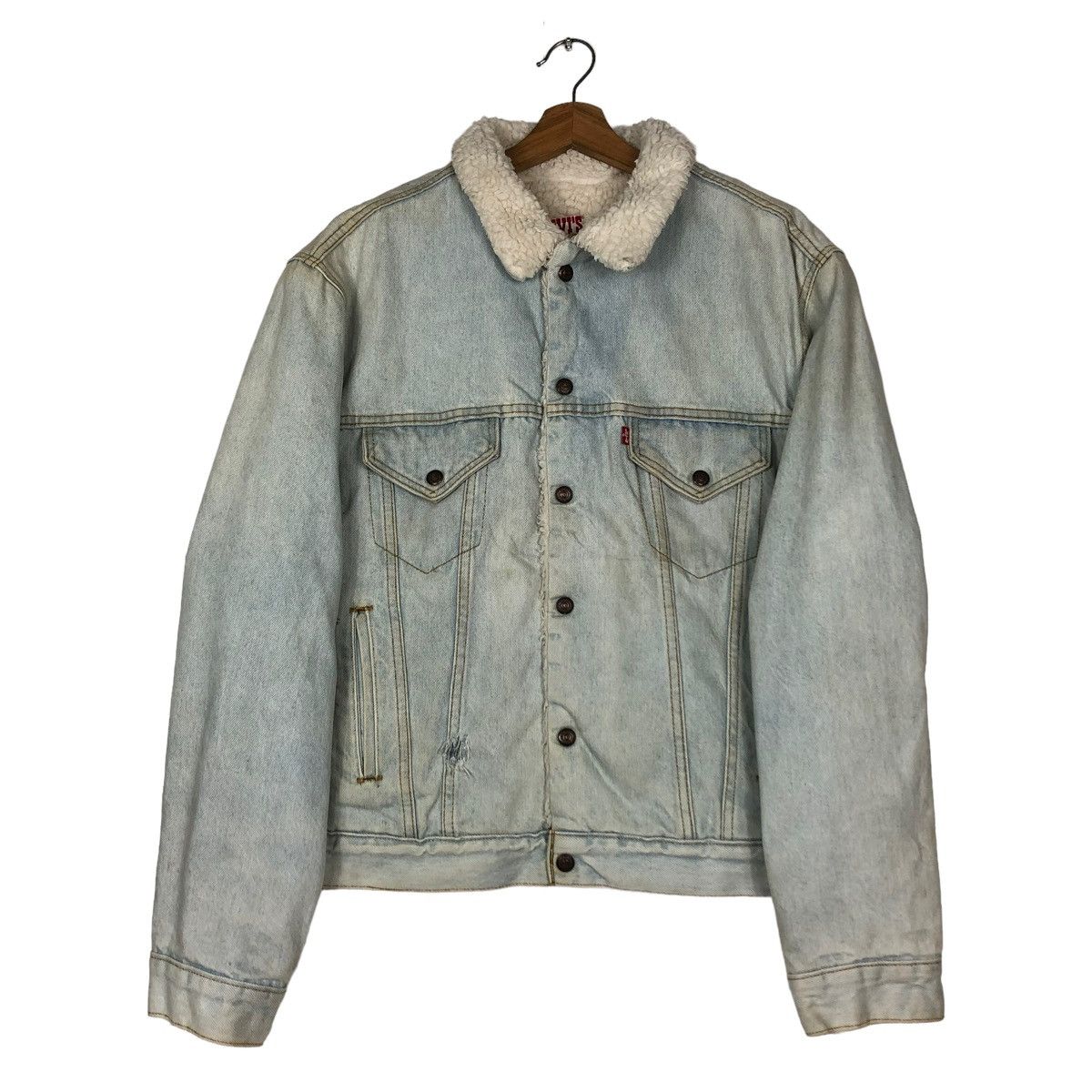 Levi's 🔥VINTAGE DENIM BIKER JACKET LEVI’S USA SHEARLING MINK FUR Size US M / EU 48-50 / 2 - 1 Thumbnail