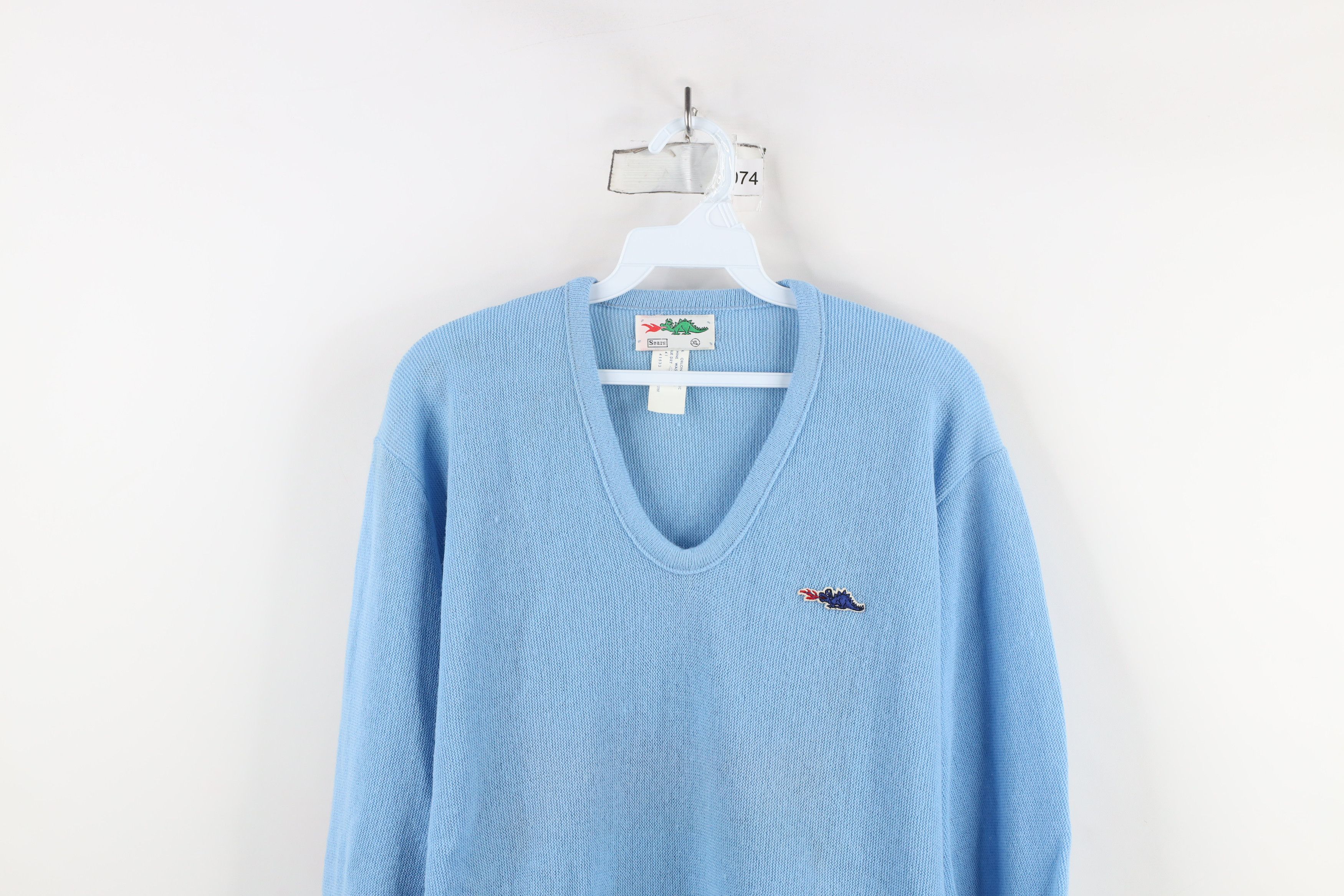 Vintage Vintage 70s Streetwear Knit V-Neck Sweater Carolina Blue USA Size US XL / EU 56 / 4 - 2 Thumbnail